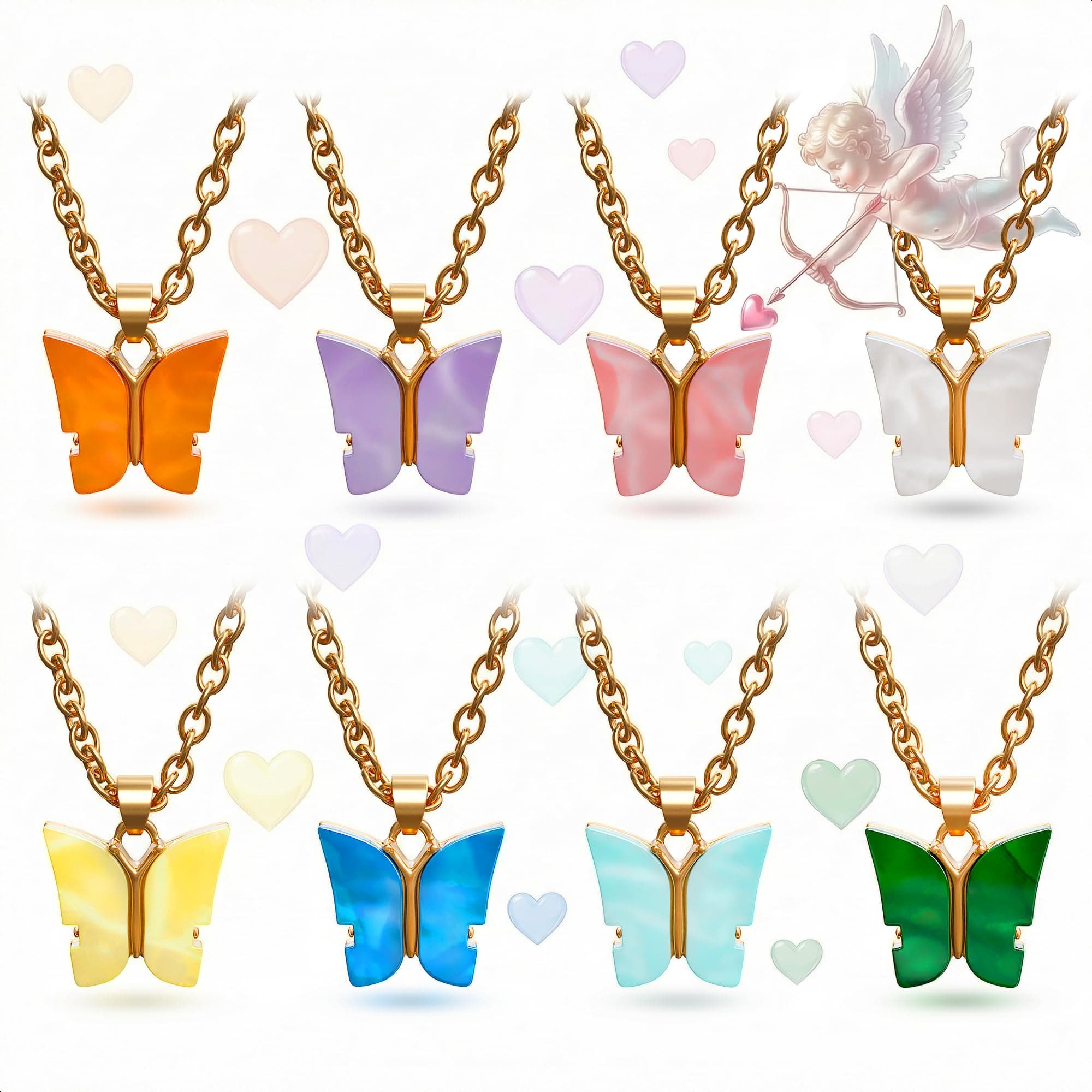 8Pcs Butterfly Chain Necklace Set - Acrylic Butterfly Pendant Necklace Sets for Women Friendship Necklace Little Butterfly Cute Jewelry - Jewelry Colorful Necklace for Women Chain Pendant Necklace Set