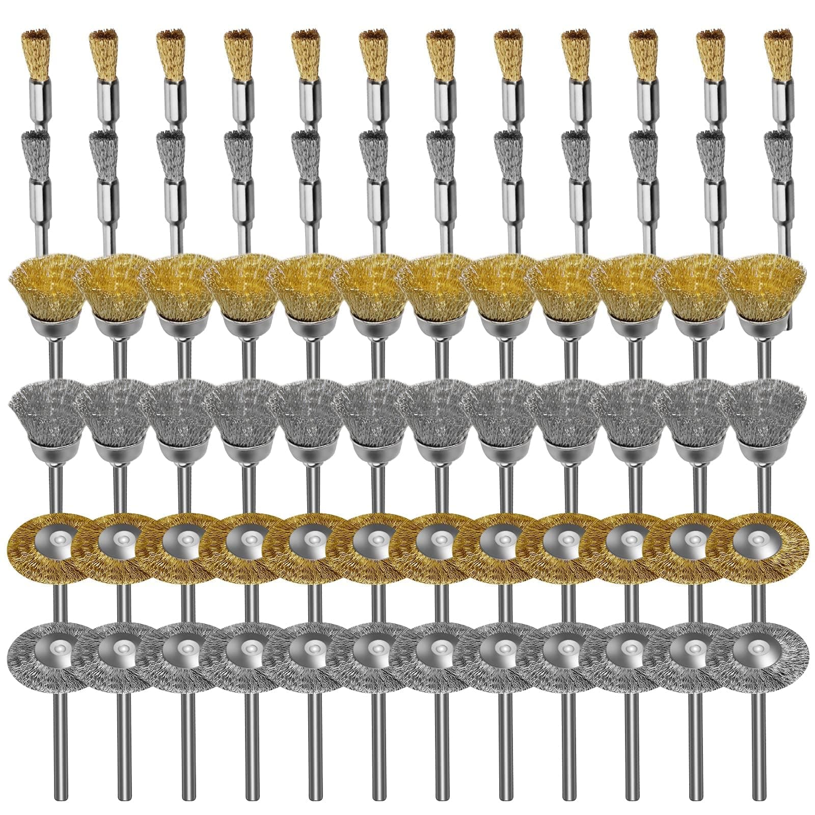 EEEKit 72PCS Wire Wheel Brush Set,Brass Coated Stainless Steel Wire Wheel,Pen Polish Cleaning Brush Kit for Removal Rust Corrosion Paint Polishing Compatible with 1/8inch(3mm) Shank Dremel Rotary Tool