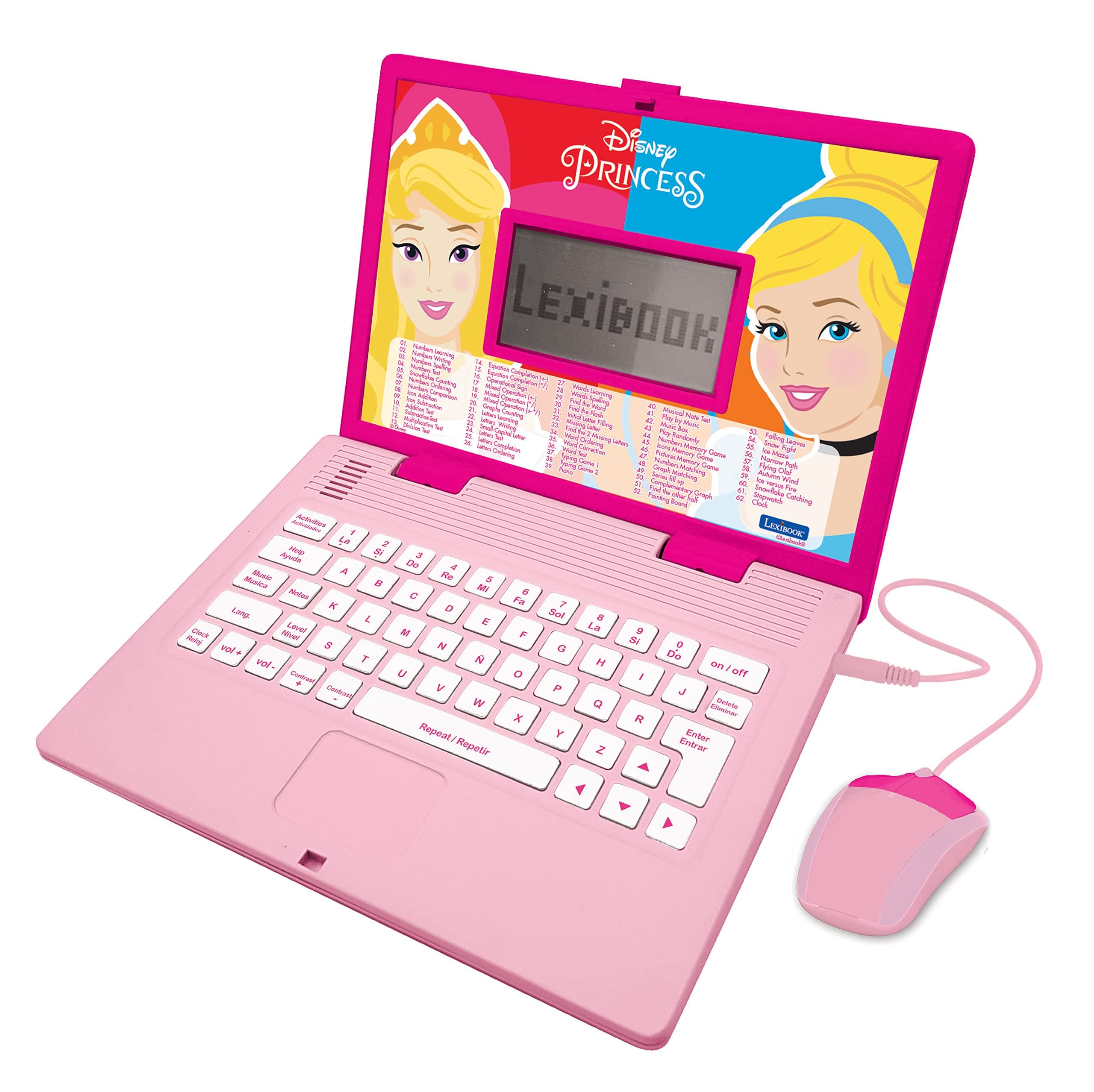 Disney Princess - Educational and Bilingual Laptop Spanish/English - Girls Toy with 124 Activities to Learn, Play Games and Music - Pink JC598DPi2