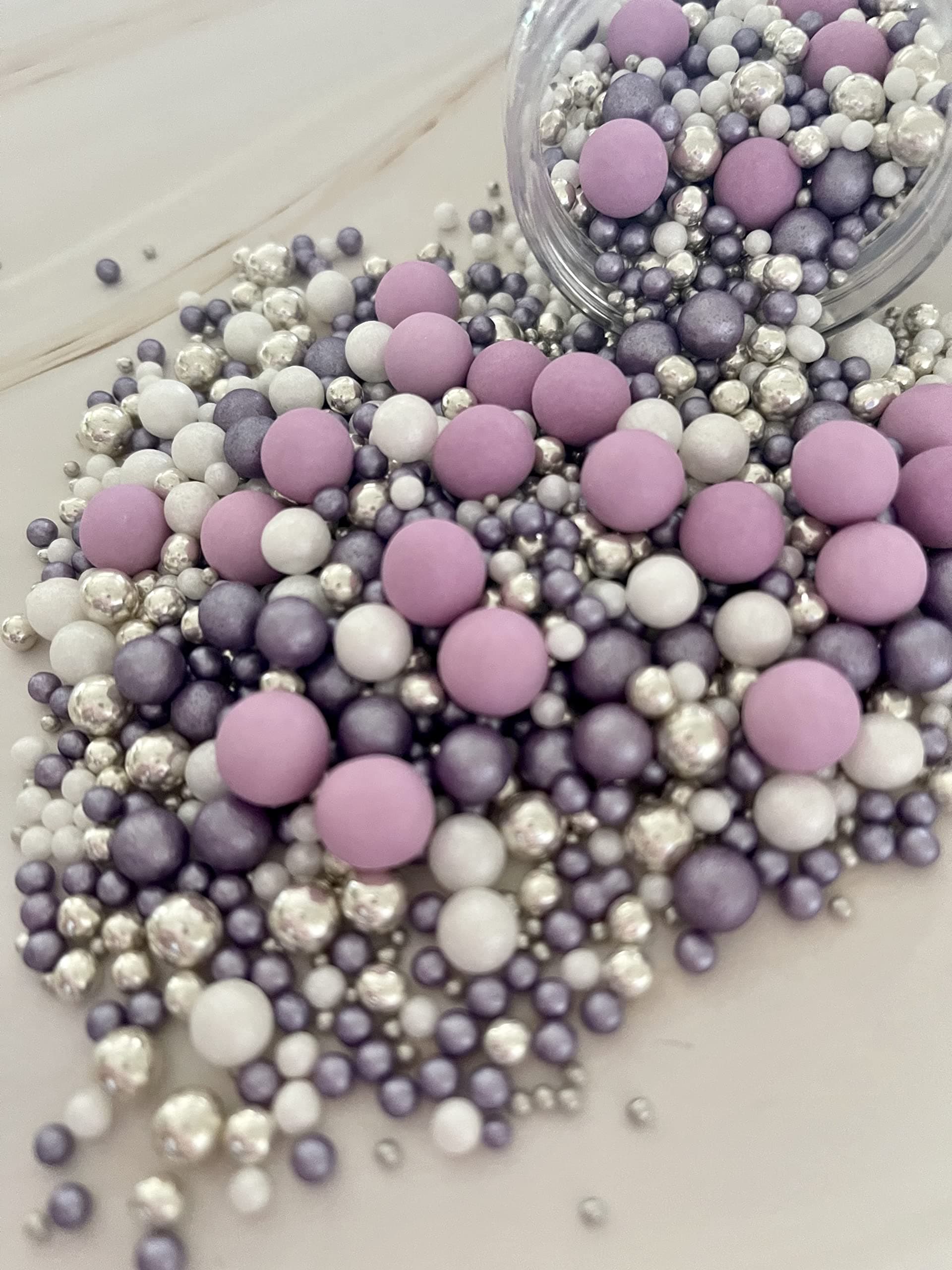 Metallic/Shimmer Balls Edible Cupcake Cake Topper Sprinkles (35g Pouch) (The Purple One)