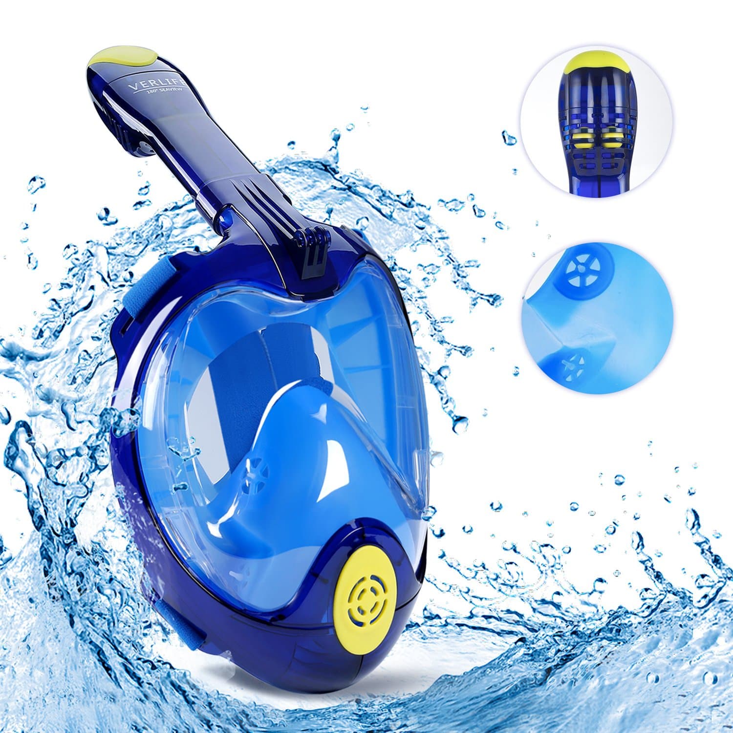 VERLIFE Snorkel Mask Full Face 180° Panoramic View with Anti-Fog Anti-Leak Design, 2018 Newest Generation Ultra-Wide Upgraded Free Breathing GoPro Compatible Snorkeling Mask for Adults and Kids
