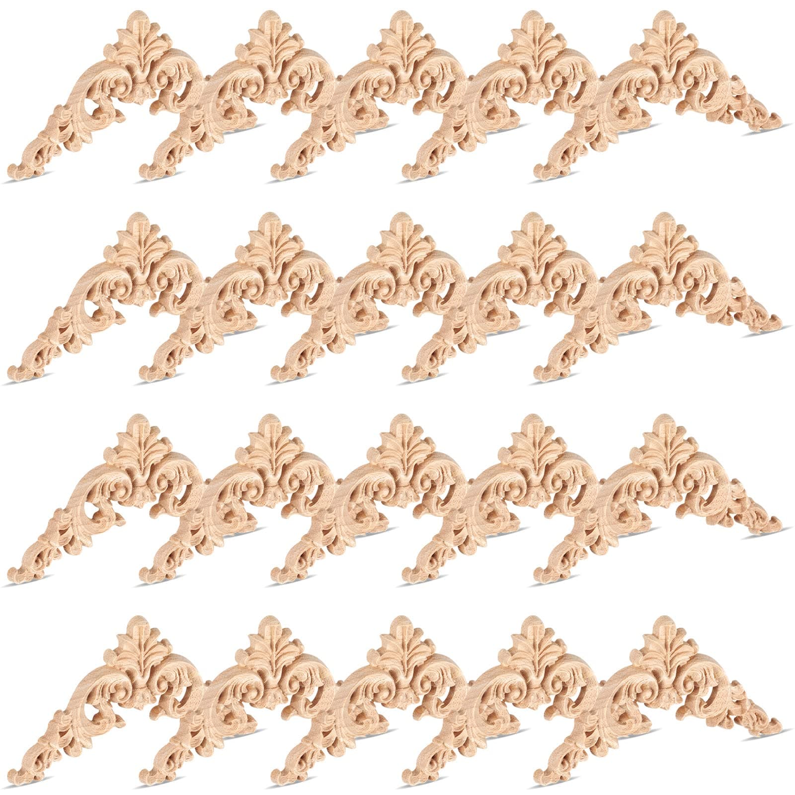 20 Pcs Wood Applique Corner Onlay Decorative Wood Applique DIY Wooden Carved Corner Unpainted Wooden Carved Decals Carving Decal for Furniture Wall Cupboard Bed Cabinet(Delicate Style)