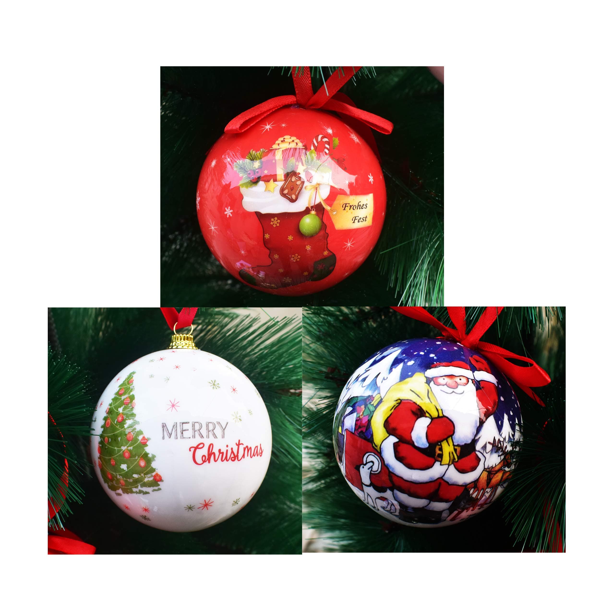 Urvi Creations Pack of 3 Pcs Big Apple Size Printed Balls for Christmas Tree Ornaments Xmas Tree hangings Ornaments for Christmas Tree Decoration Item Christmas Party Props Favors