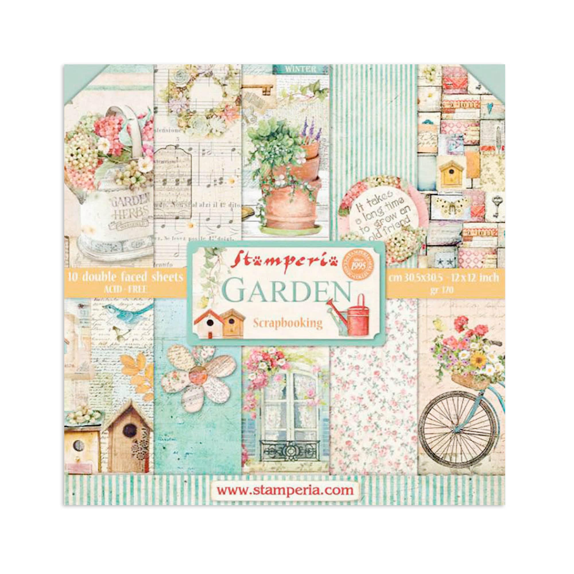 STAMPERIA Paper Pad 10 Sheets Double Sided Garden, Paper, Multi-Colour, 30.5 x 30.5 (12" x 12")