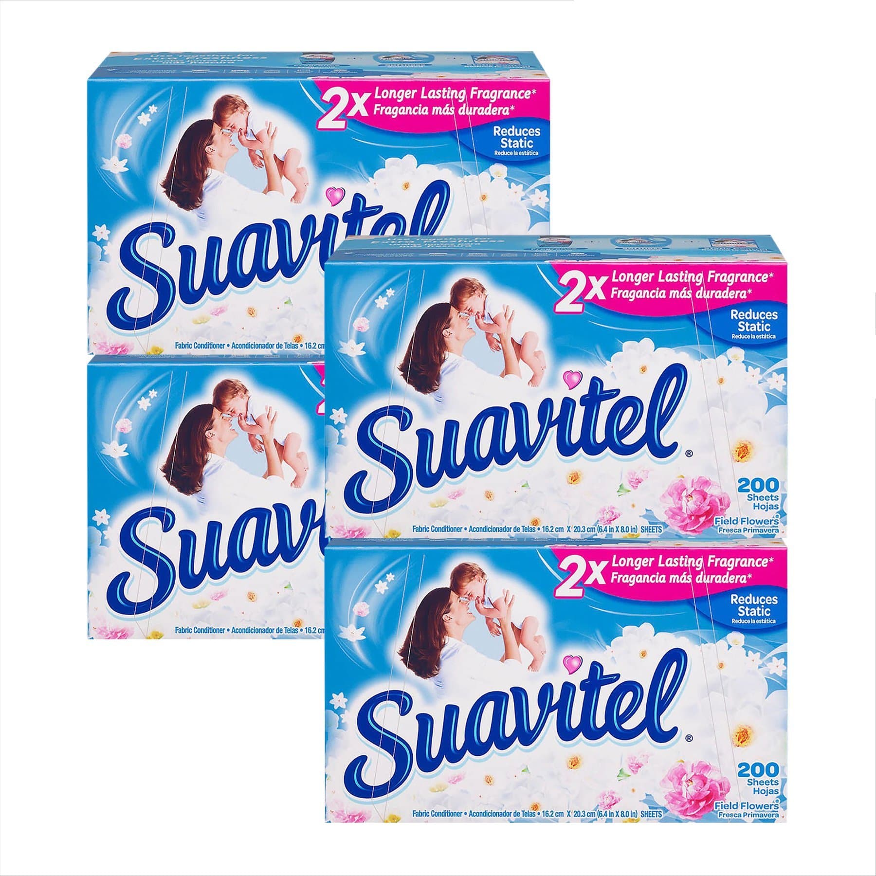 SuavitelFabric Softener Dryer Sheets, Field Flowers - 200 Sheets (4 Pack)