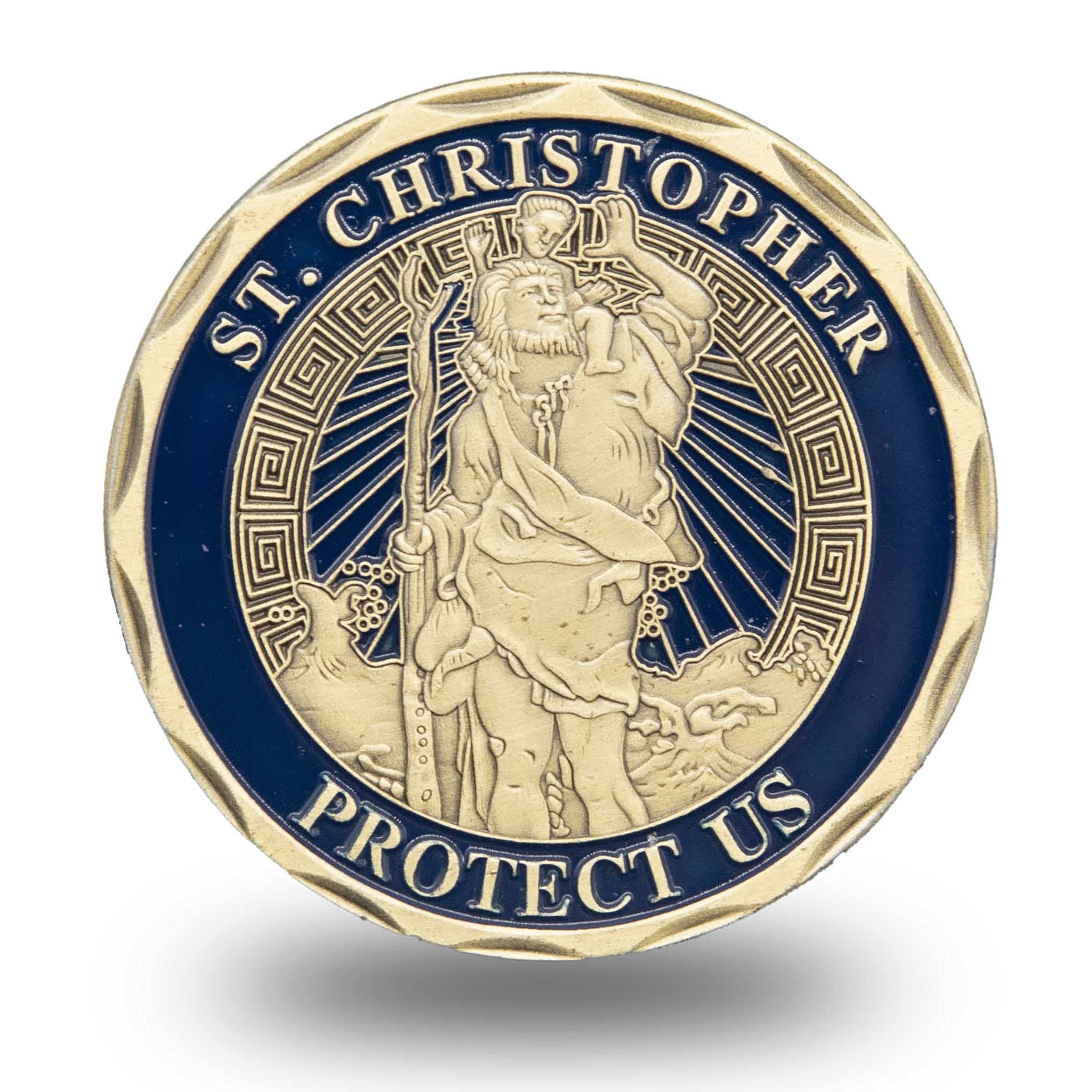 KANGHE Chriopher Challenge ins, Saint Chriopher Medal for Men, Keychain, Car, Traveler’s and Drivers Protection Saint,Golden,40x40x10mm