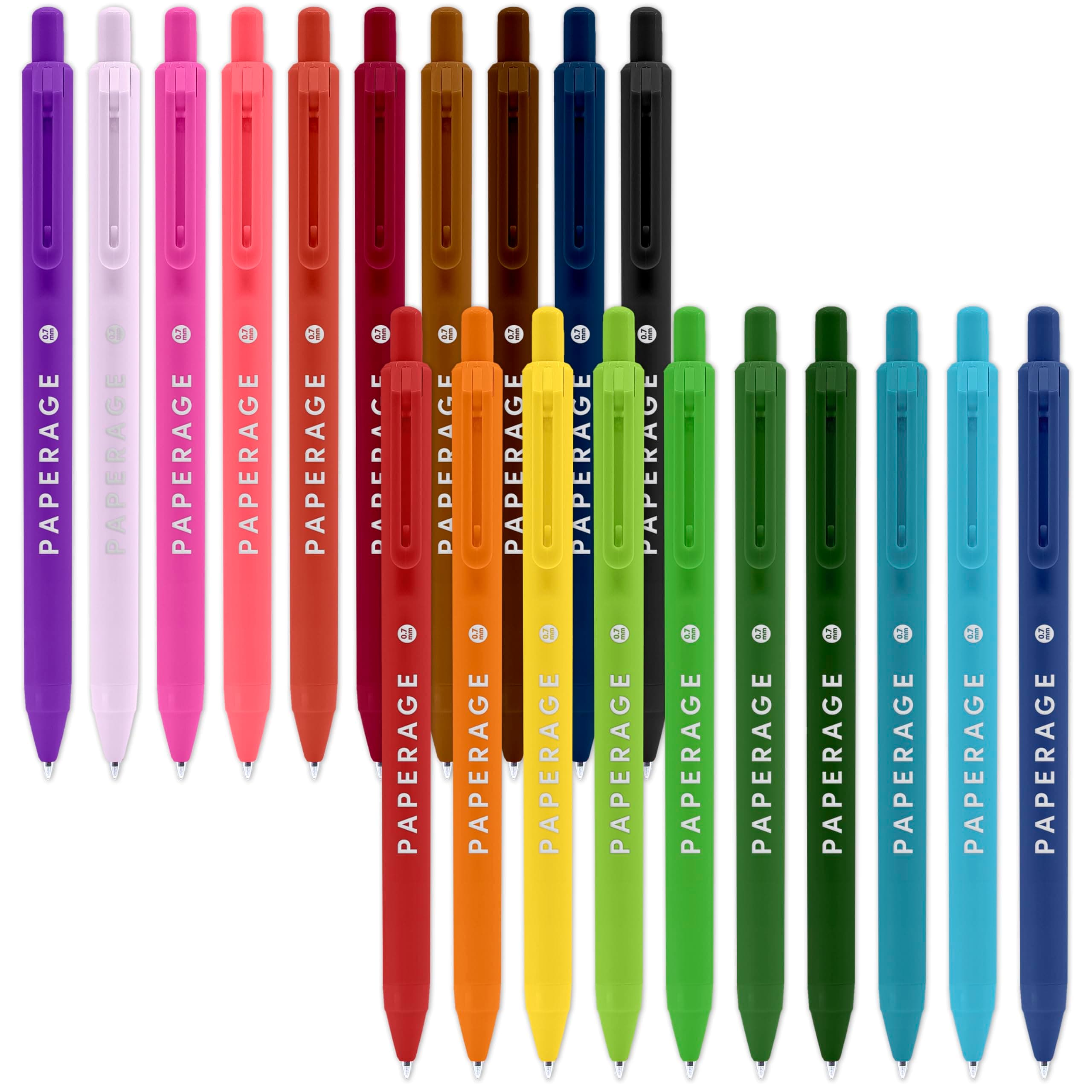 PAPERAGE Gel Pens With Retractable Medium Point (0.7mm), 20 Pack Colored Gel Pens, Assorted Colors, Smooth Writing Pens For Journals, Notebooks, Note Pads, Drawing, Office & School Supplies