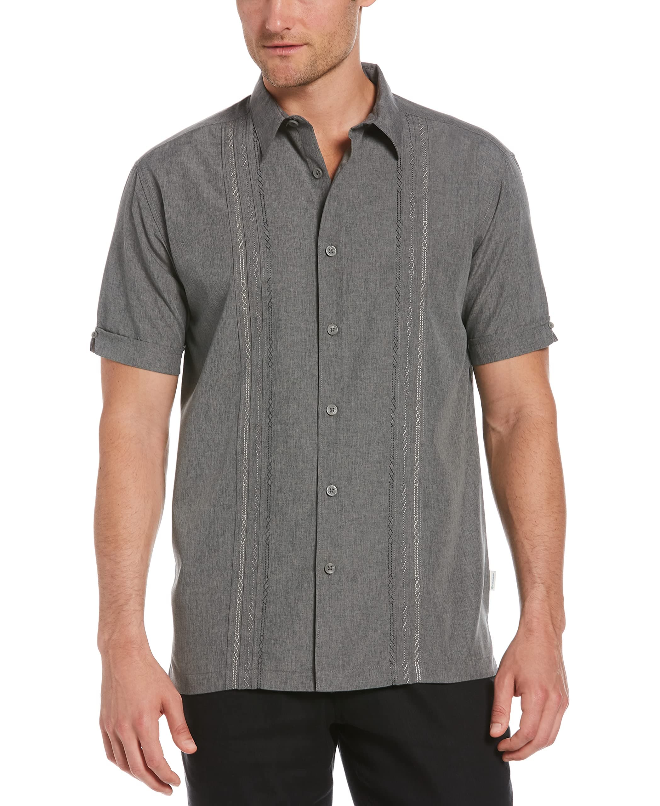 CubaveraMen's Embroidered Chambray Short Sleeve Casual Shirt Classic Fit with Button-Down (Available in Big & Tall)