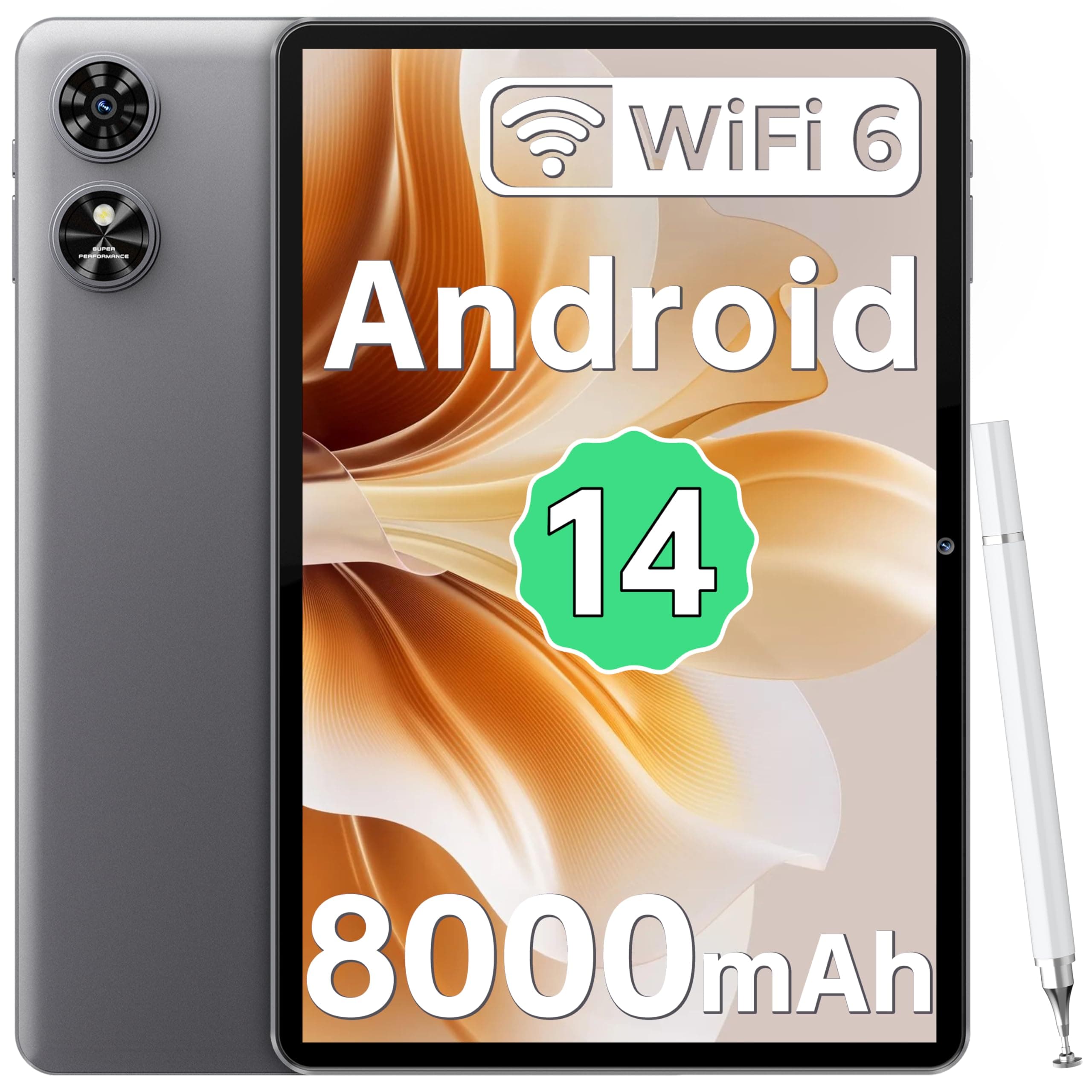 OUKITEL OT6 Android 14 Tablet 2024 - WIFI Tablet 10.1 inch 16GB+64GB/1TB, 8000mAh Big Battery,tablets with pen,80dB Dual speaker, Widevine L1, Bluetooth 5.0, 2 Years Warranty, Black