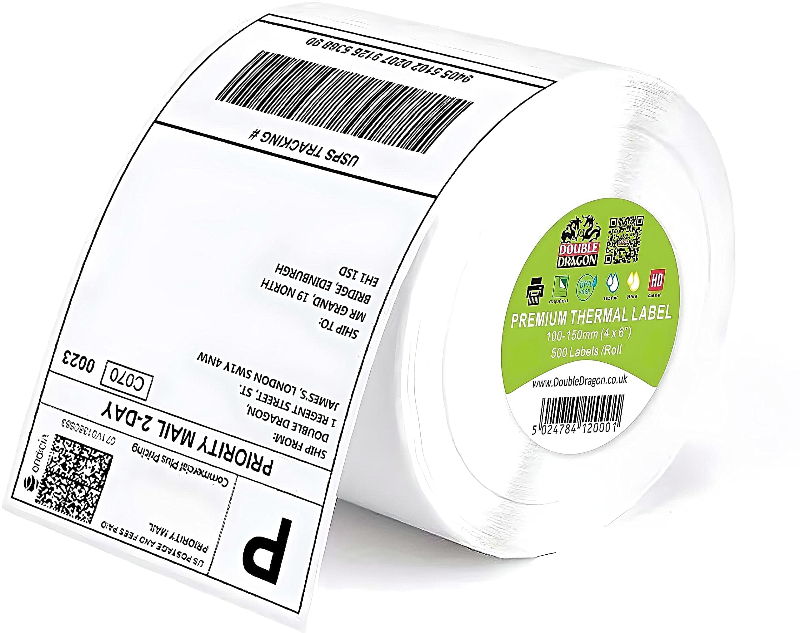 100 x 150 mm (4" x 6") Premium Coated Self-Adhesive Direct Thermal Label for Zebra, MUNBYN Printers [1 Roll - 500 Label]