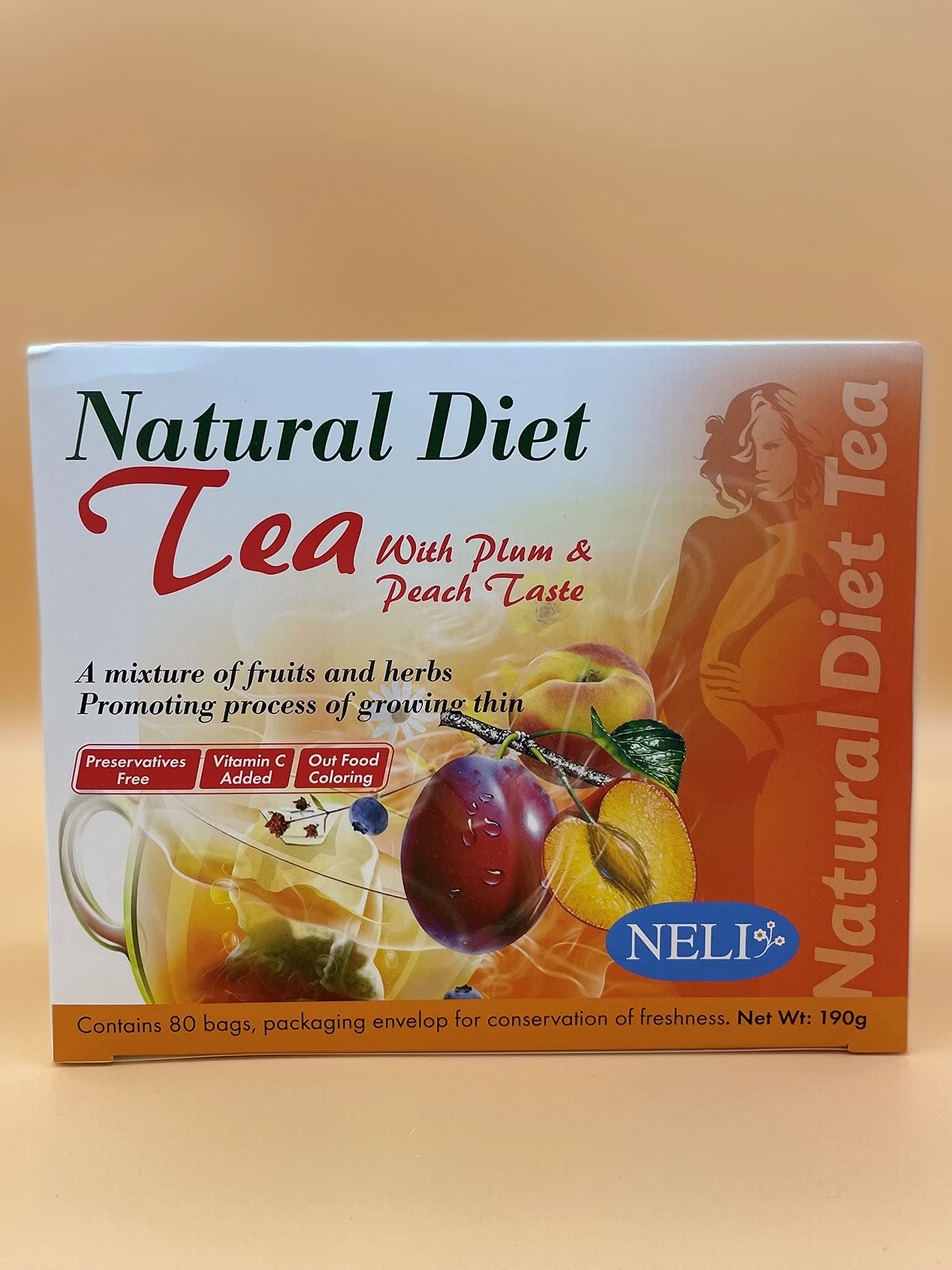 Neli Natural Diet Tea Plum and Peach Taste Tea Bags, 80-count