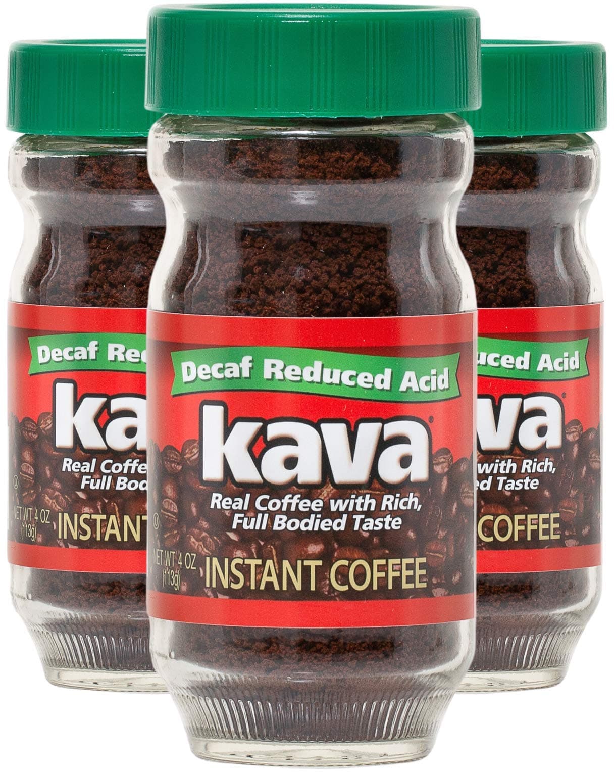 Kava Decaf Acid Reduced Instant Coffee, 4 Ounce Jar (Pack of 3)