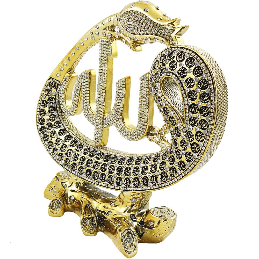 Effak Islamic Frames 7.90 inches, Asma Ul Husna, The 99 Names of Allah, Decor, Objects, Vav Letter, Waw Shape, Crystal Gold, Arabic, Water, Business Gifts, Muslim Wedding, Rhinestone, Tulip