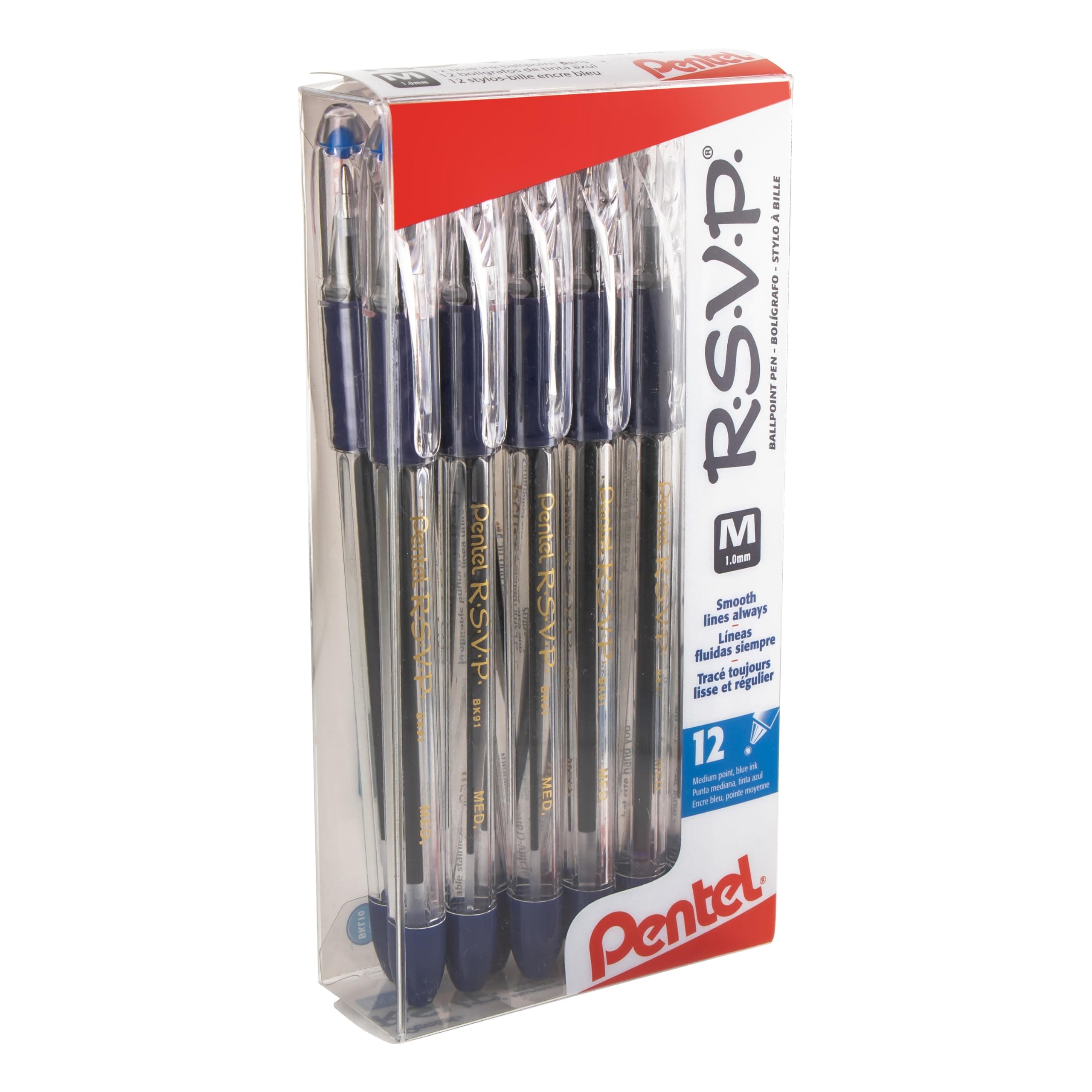 RSVP Ballpoint Pen, (1.0mm), Medium Line, Blue Ink, 12 Pack (BK91PC12C)