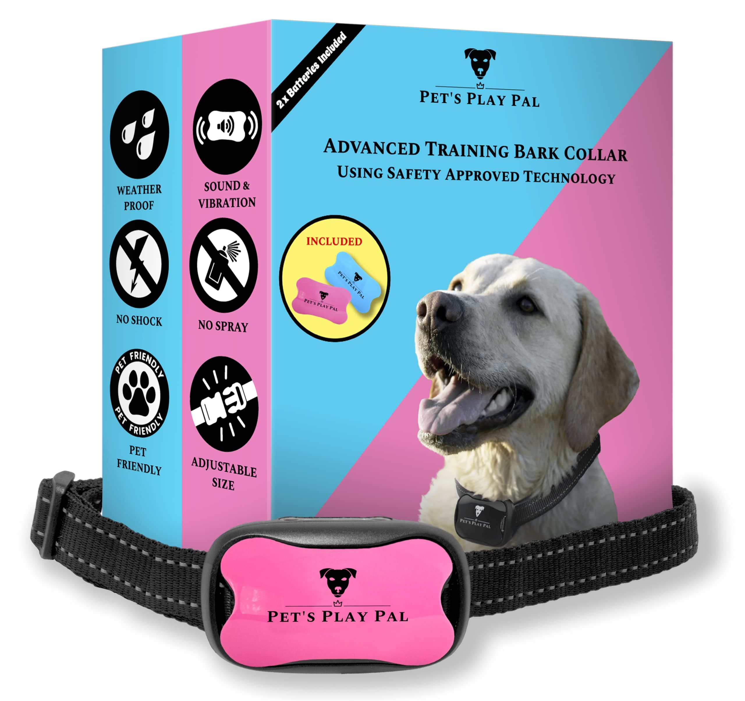 Pet's Play Pal Bark Collar | Anti Barking Dog Collars | Barking Collars For Small Dogs Medium Dogs Large Dogs | Stop Dog Barking Device | Stop Dogs Barking Vibrating Dog Collar | 2 Batteries Included