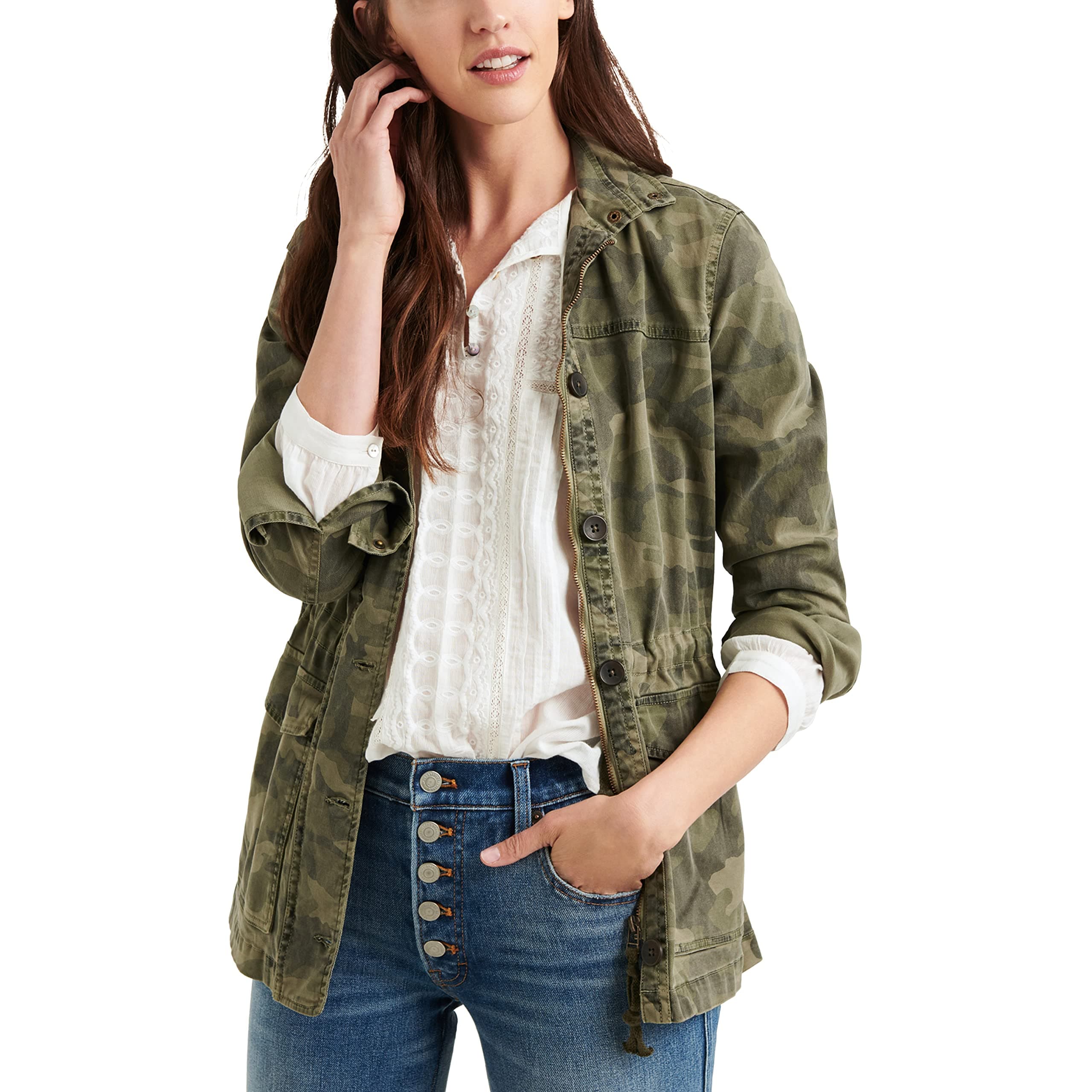 Lucky Brand Women's Long Sleeve Button Up Two Pocket Utility Jacket