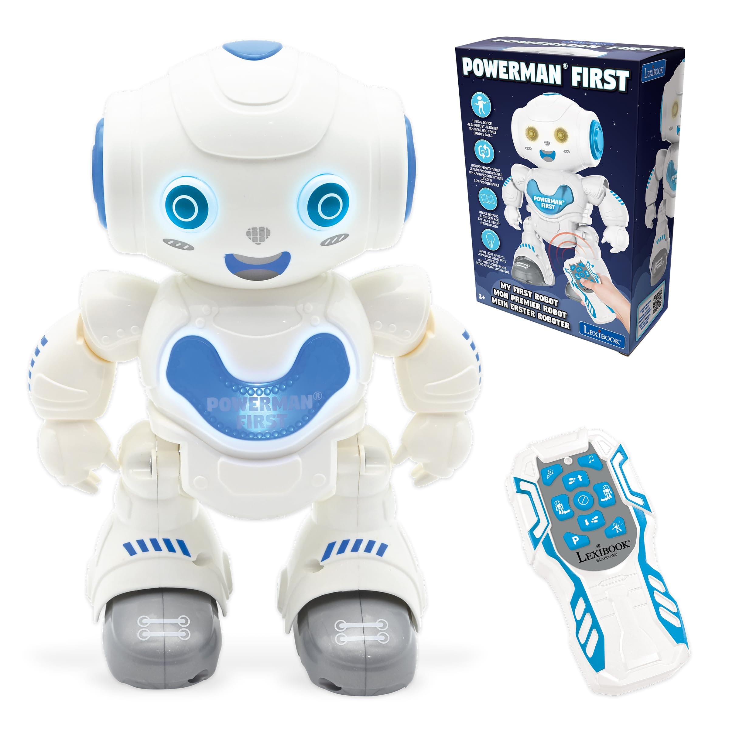 Powerman First, My first smart Interactive Toy Learning Robot Toy for Kids Dancing plays music Boy Girl, white/blue, ROB16