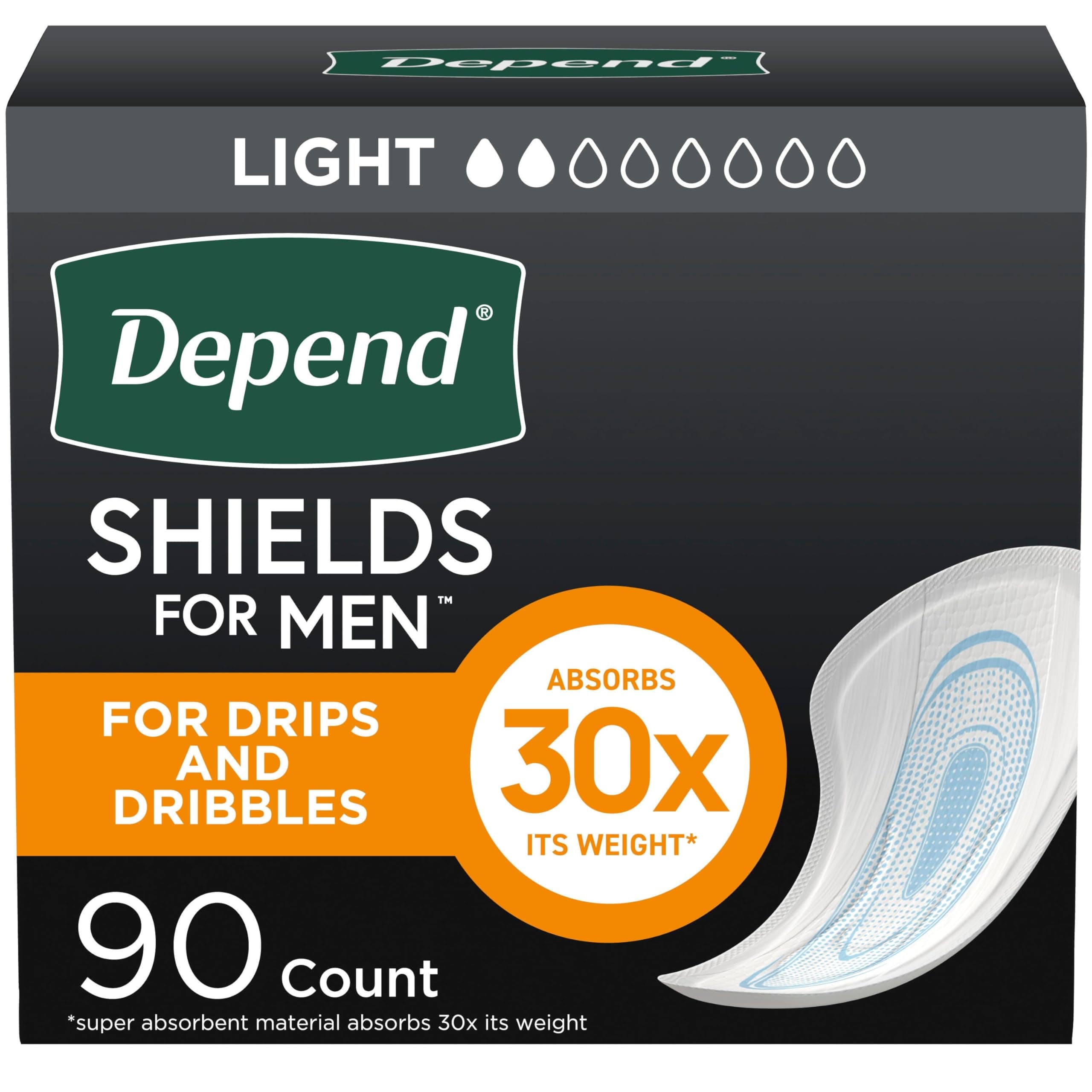Depend Shields 失禁パッド 男性用 光吸収性 90枚 (パッケージは異なる場合があります)