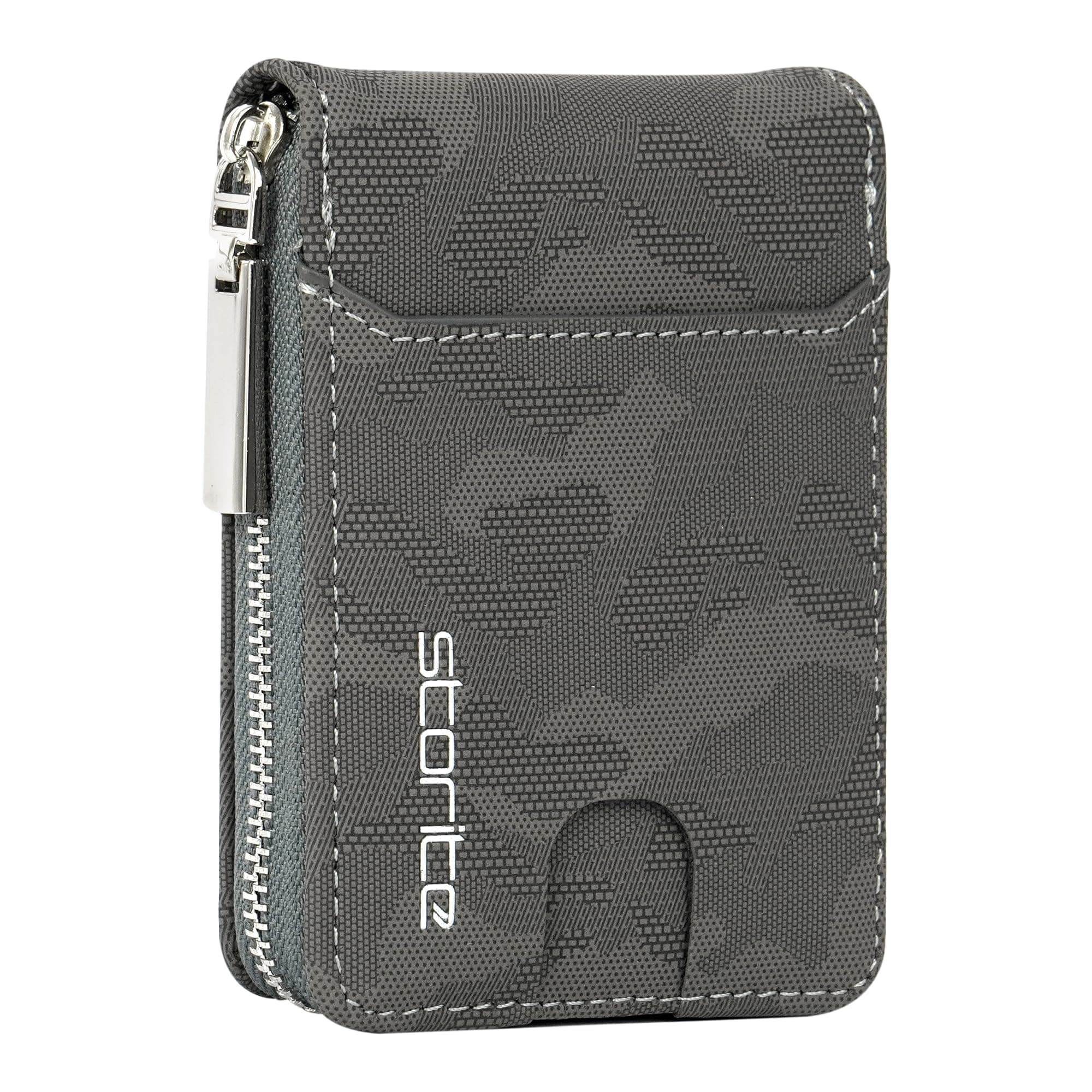 PU Leather 9 Slot Vertical Credit Debit Card Holder Money Wallet Zipper Coin Purse for Men Women - (11.5 X 8 X 2Cm -Camouflage Grey)