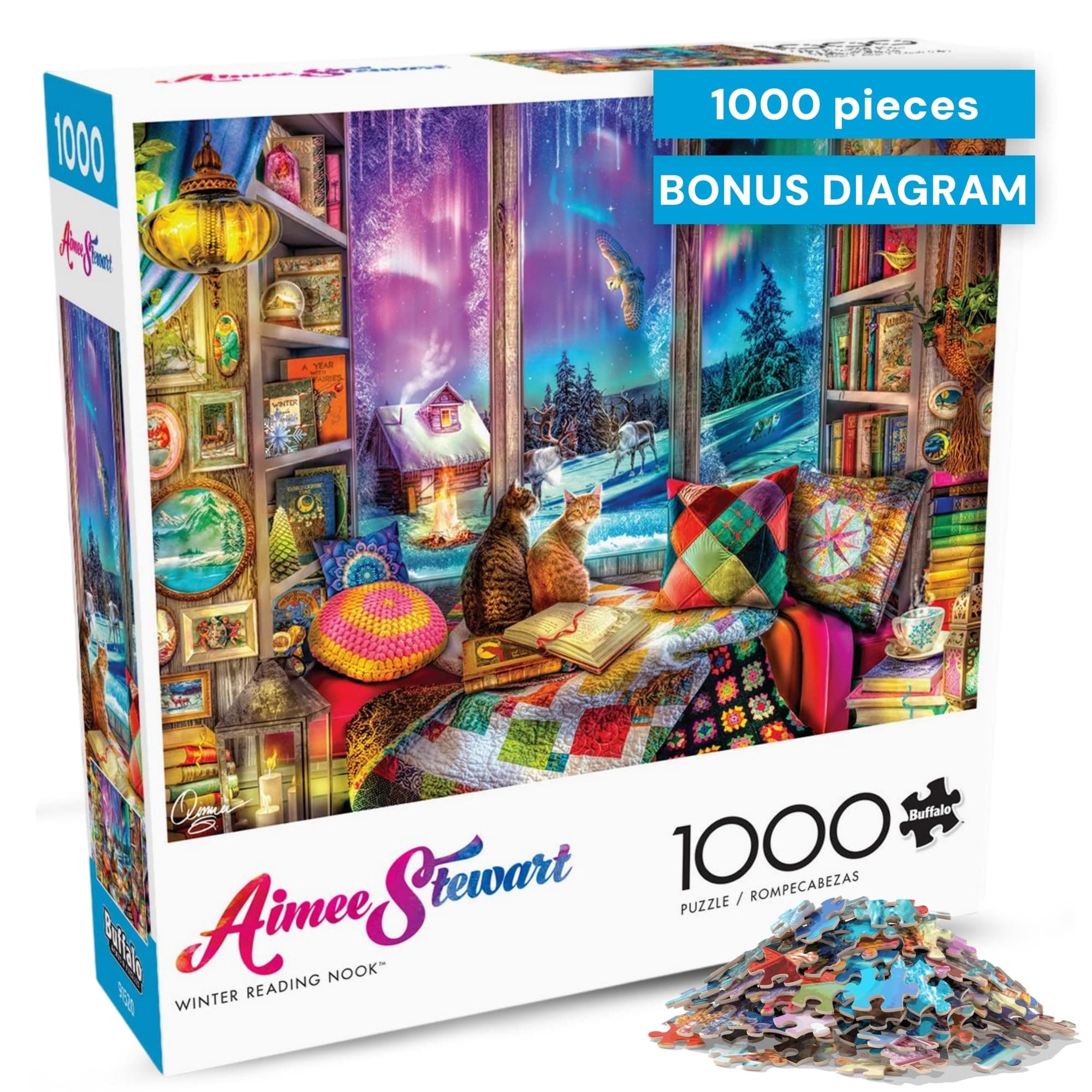 Buffalo Games - Aimee Stewart's Northern Lights Cats Winter Scene 1000 Piece Jigsaw Puzzle for Adults Made in USA