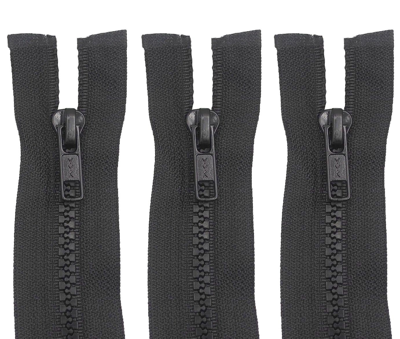 3 Pack Open End Zippers #5 - Heavy-Duty Plastic Chunky Zippers, Black, Sizes 28" 30" 32" 34" 36" 38" 40" 42" 45" - Quality Zipper for Bags, Jackets, Luggage, Crafts, Sewing, DIY Projects (32")