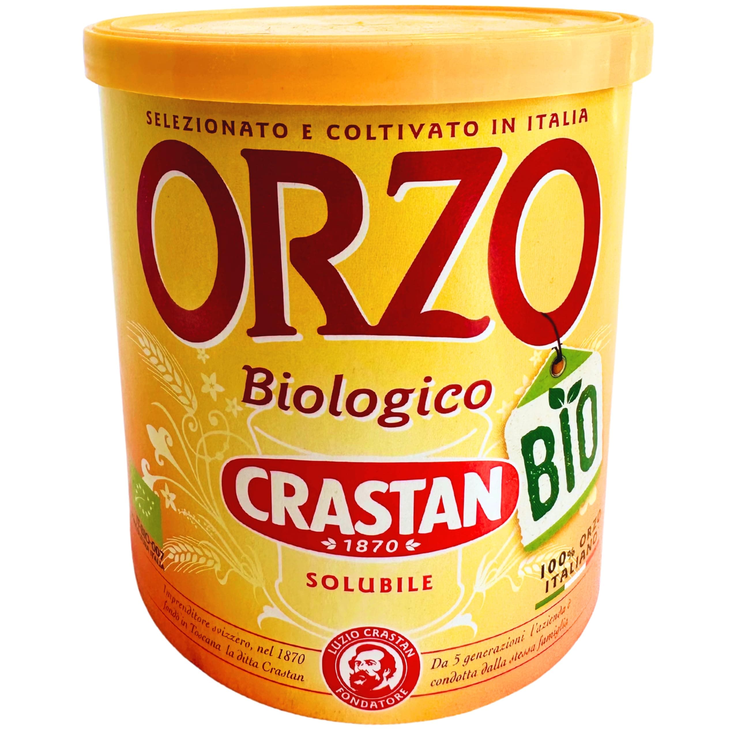 Crastan 1870 Instant Organic Barley Coffee Substitute 4.4 oz. (125g) Roasted Ground Barley - Orzo Biologico - Grain Coffee Substitute - Mugicha, Boricha, Damaicha, Cevada - Orzo Solubile Tea Beverage