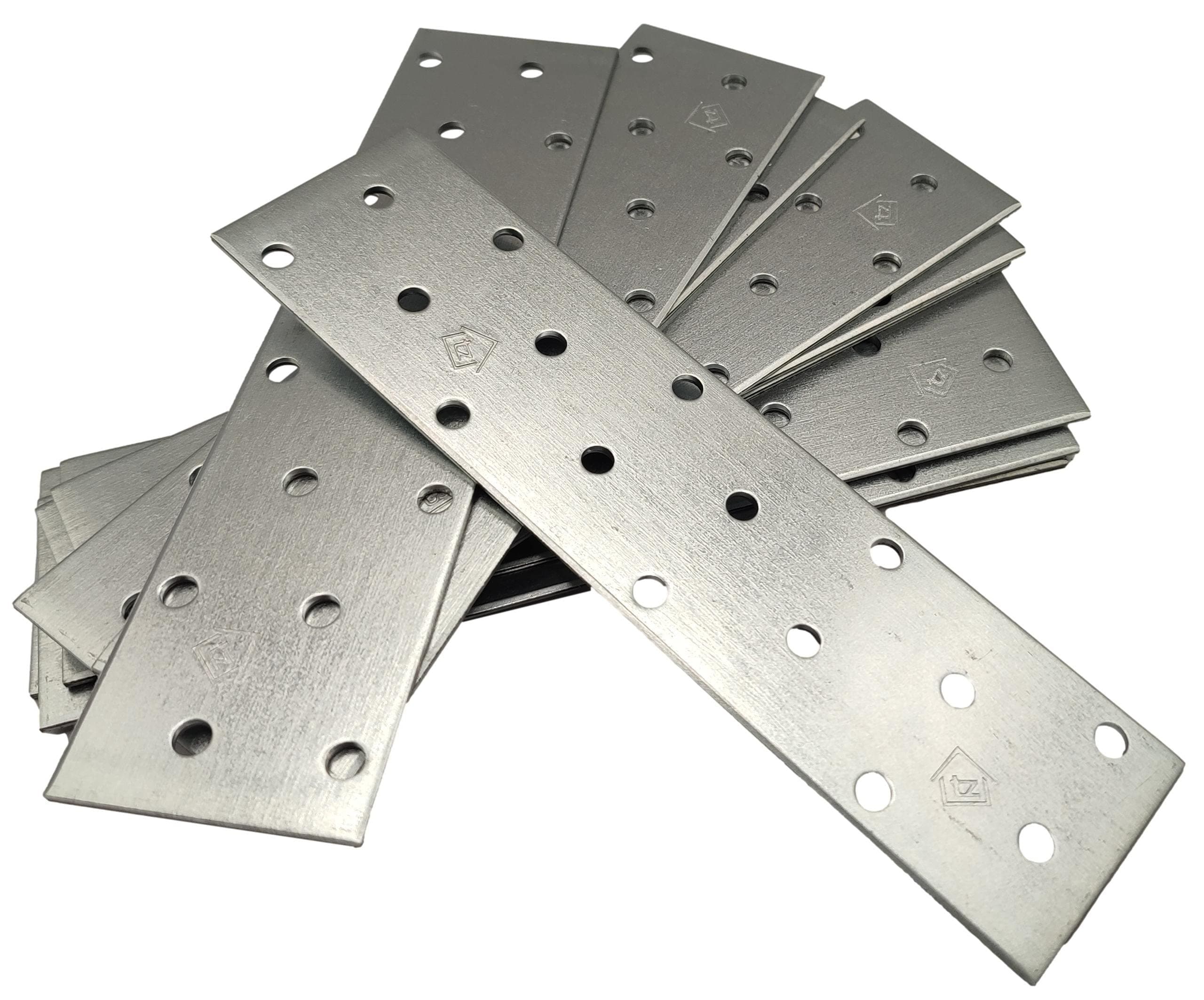 LLB Pack of 10pcs Flat Connecting Joining Plates Repair Connector Mending Galvanised Brace Bracket Perforated Metal Steel Sheet Timber Wood Fixing Heavy Duty 6" x 1.5" (160 x 40 x 2mm)