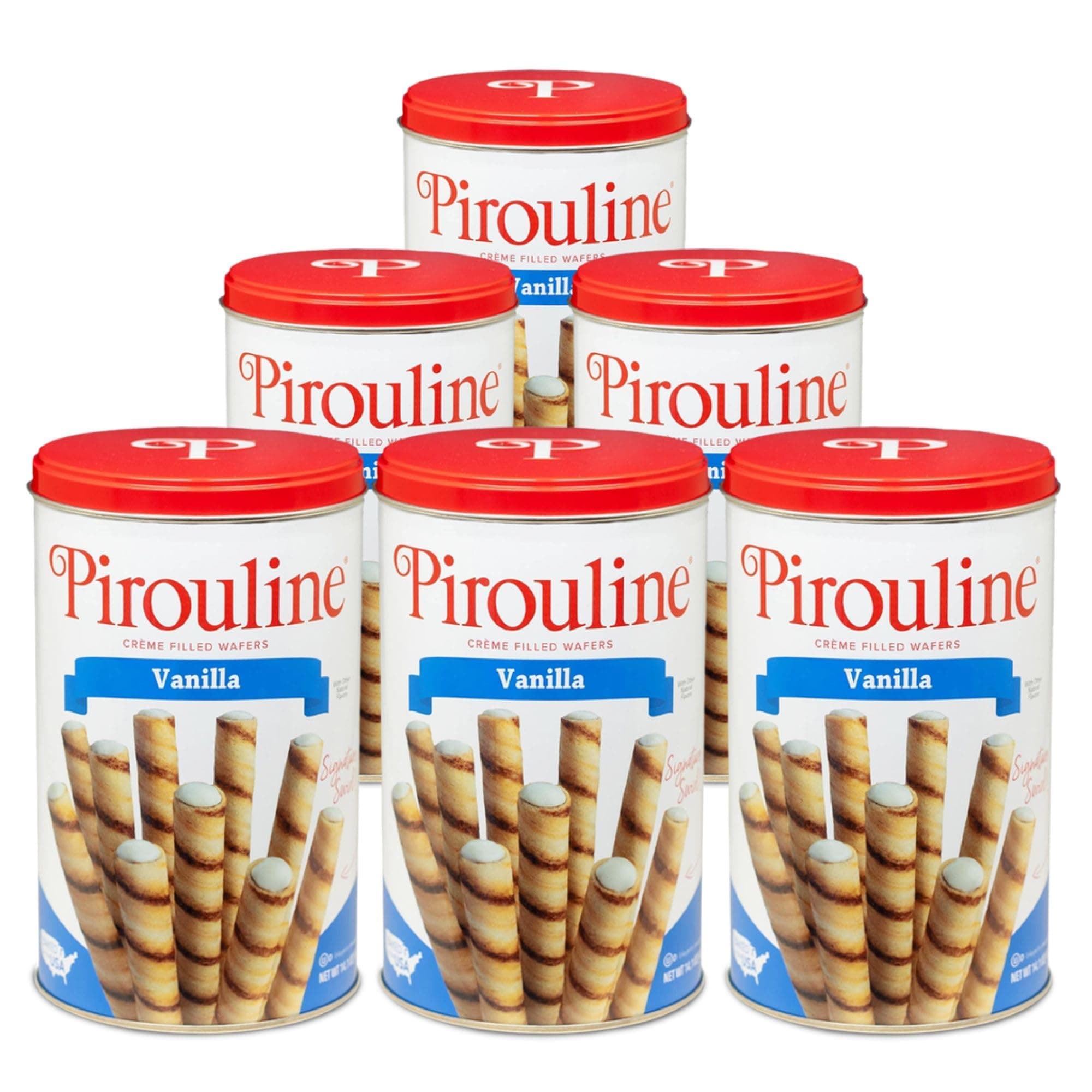 Vanilla Rolled Wafers – Rolled Wafer Sticks, Crème Filled Wafers, Rolled Cookies for Coffee, Tea, Ice Cream, Snacks, Parties, Gifts, and More – 14.1oz Tin 6 Pack