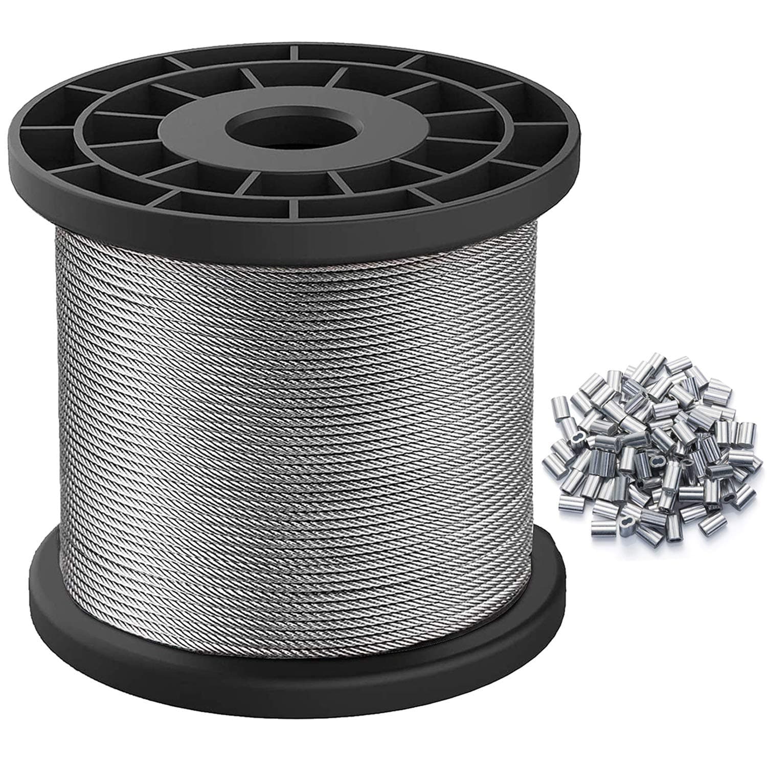 Wire Rope, 1/16 Steel Wire, Stainless Steel 304 Cable, 328FT Length Aircraft Cable with 100pcs Sleeves Stops, 7x7 Strand Core, 368 lbs Breaking Strength Perfect for Outdoor,Yard,Garden or Crafts