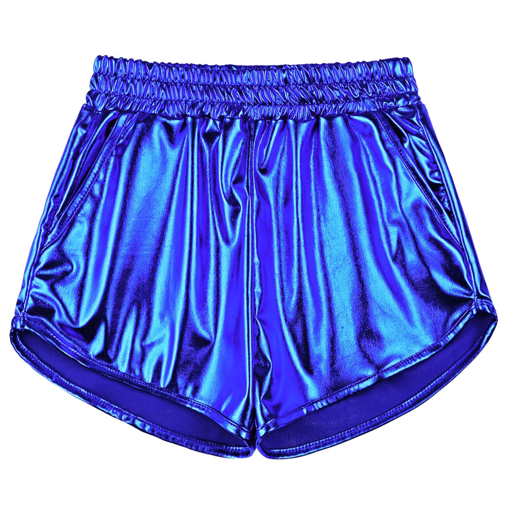 PerfashionGirls Metallic Shorts Sparkly Shiny Hot Pants Gold/Silver/Pink Outfit, Mineral Blue #24, 8-9 Years