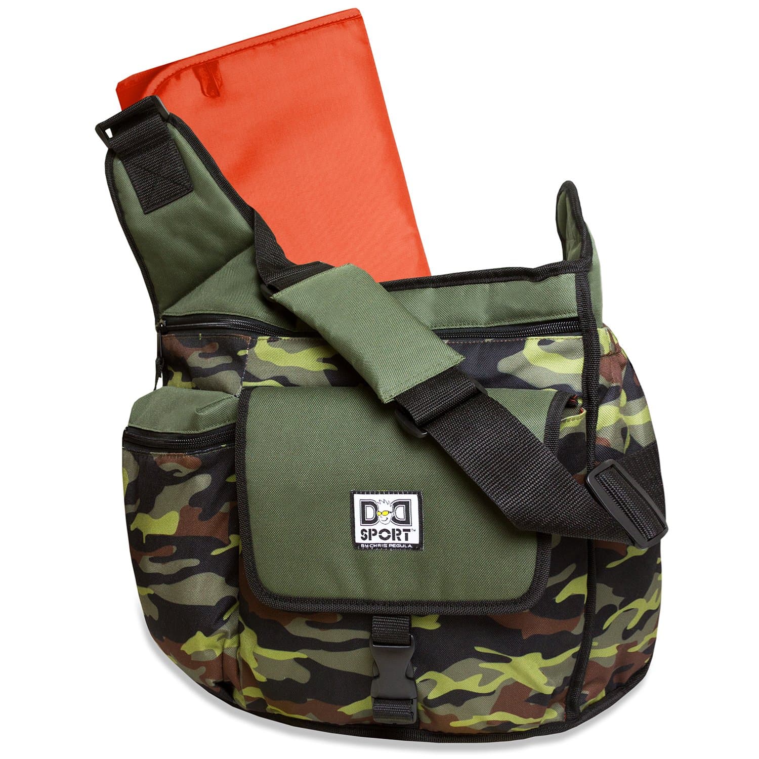 Diaper Dude Sport Bag by Chris Pegula - Green Camo Sling Messenger Diaper Bag
