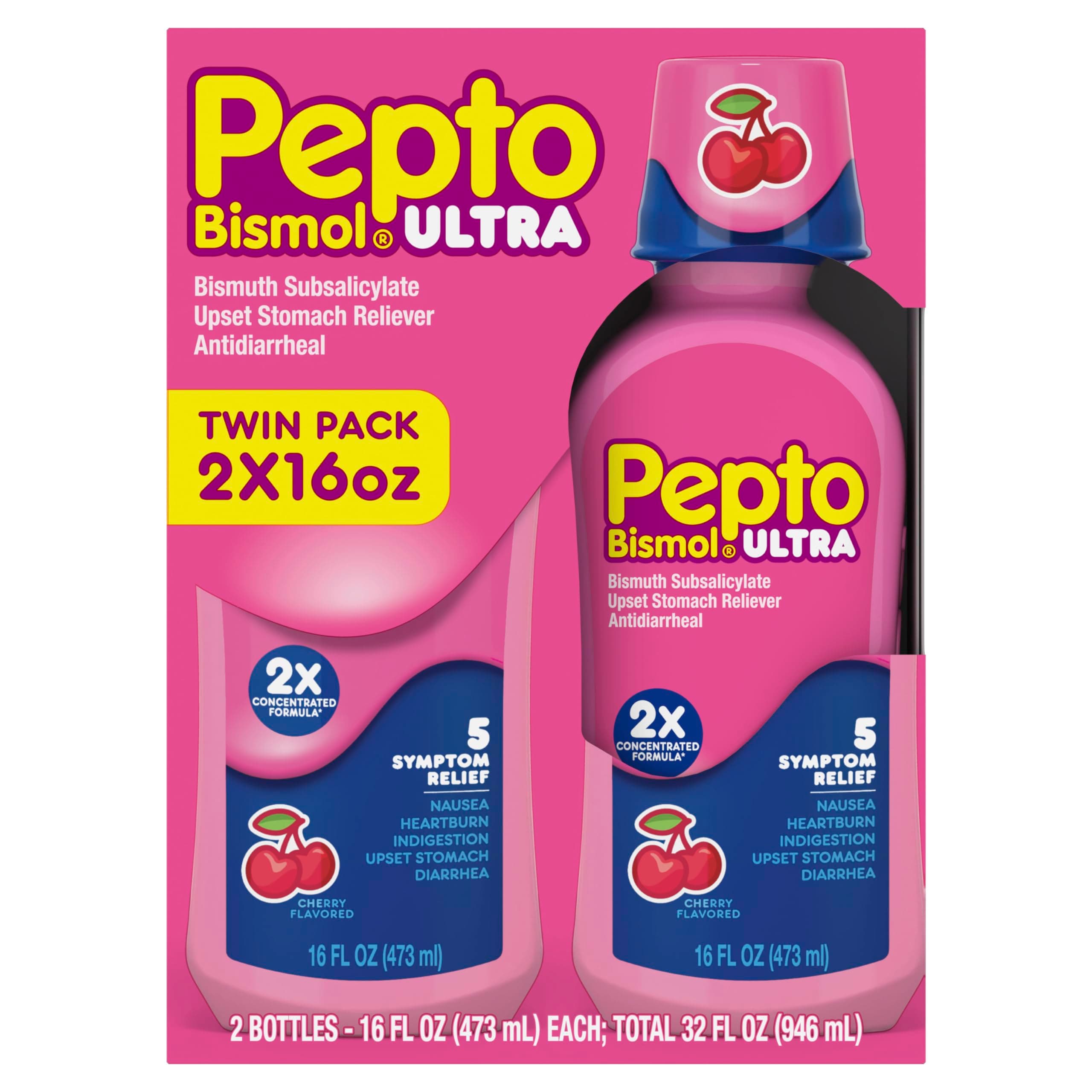 Liquid Ultra for Nausea, Heartburn, Indigestion, Upset Stomach, and Diarrhea - 5 Symptom Fast Relief, Cherry Flavor 12 oz (Pack of 3)