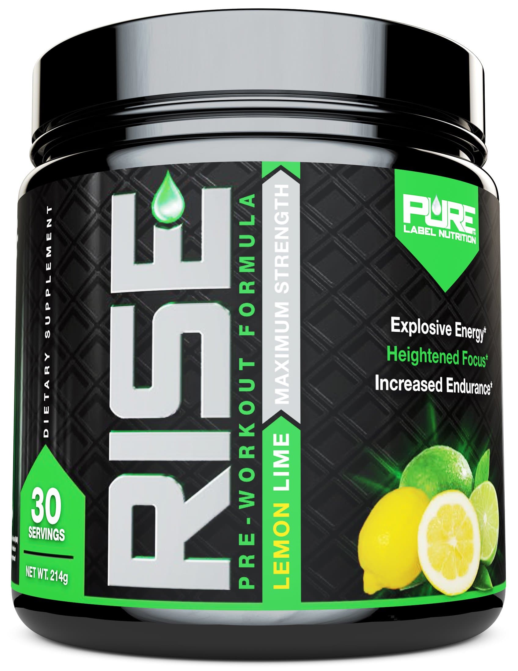 Rise Pre Workout, Intense Energy Drink, Caffeine Powder, Nitric Oxide, Beta Alanine, Agmatine Sulfate, Acetyl L Tyrosine, Lemon Lime, 30 Servings