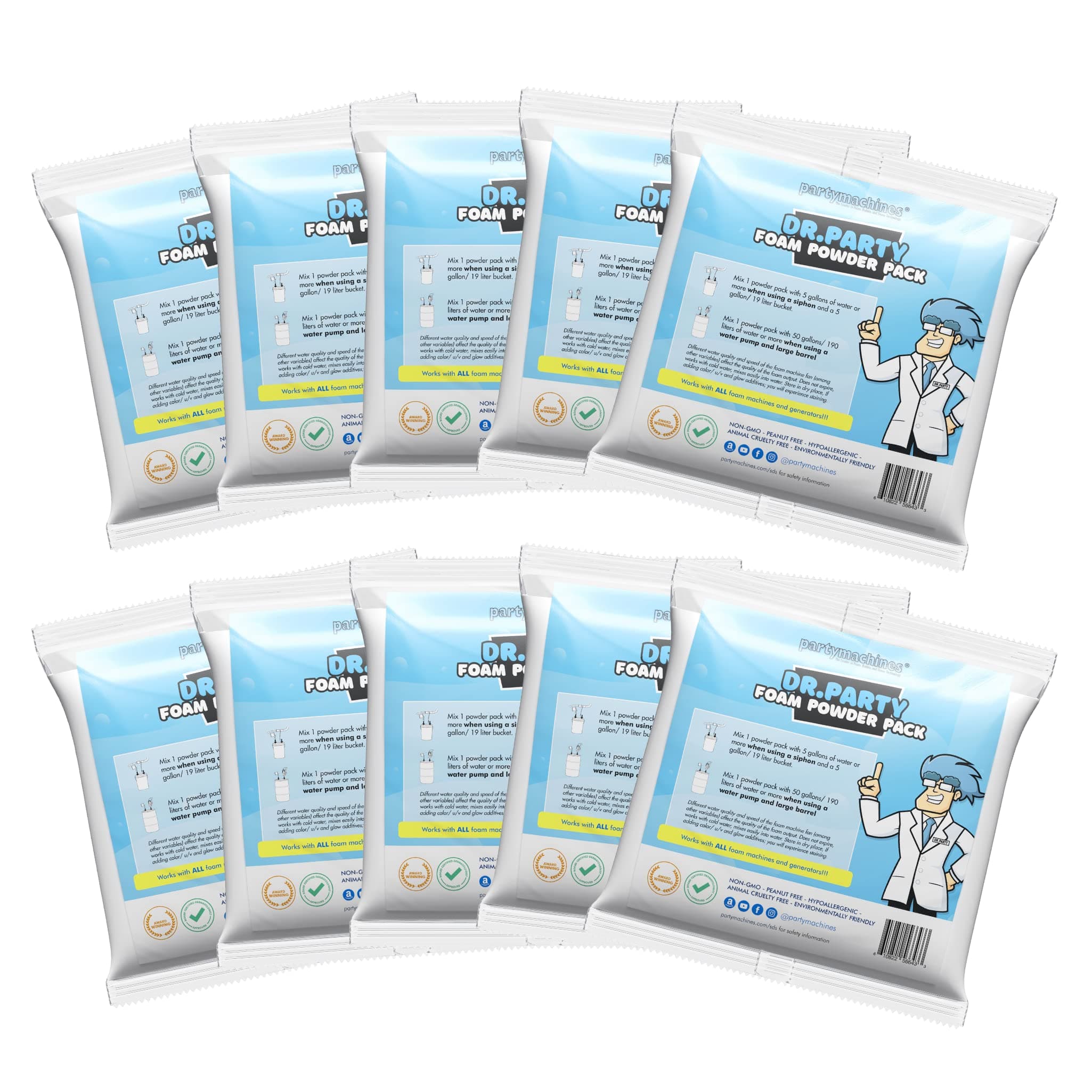 Foam Powder Pack of 10 by Dr. Party for Bubble Machines and Foam Cannons