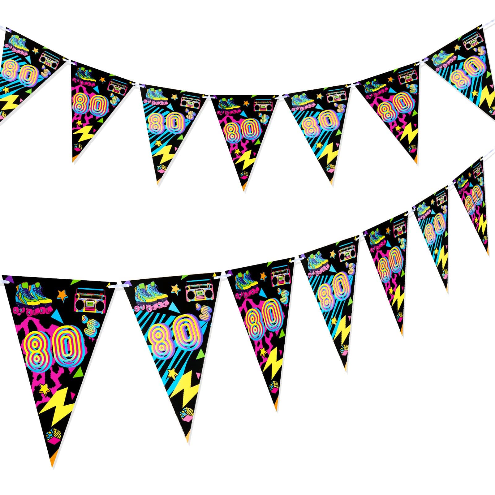 2 Packs 80s Party Decoration 80's Party Banners Garland 80s Flag Bunting Banner for Adults 1980s Supplies Photography Background Photo Prop Cosplay