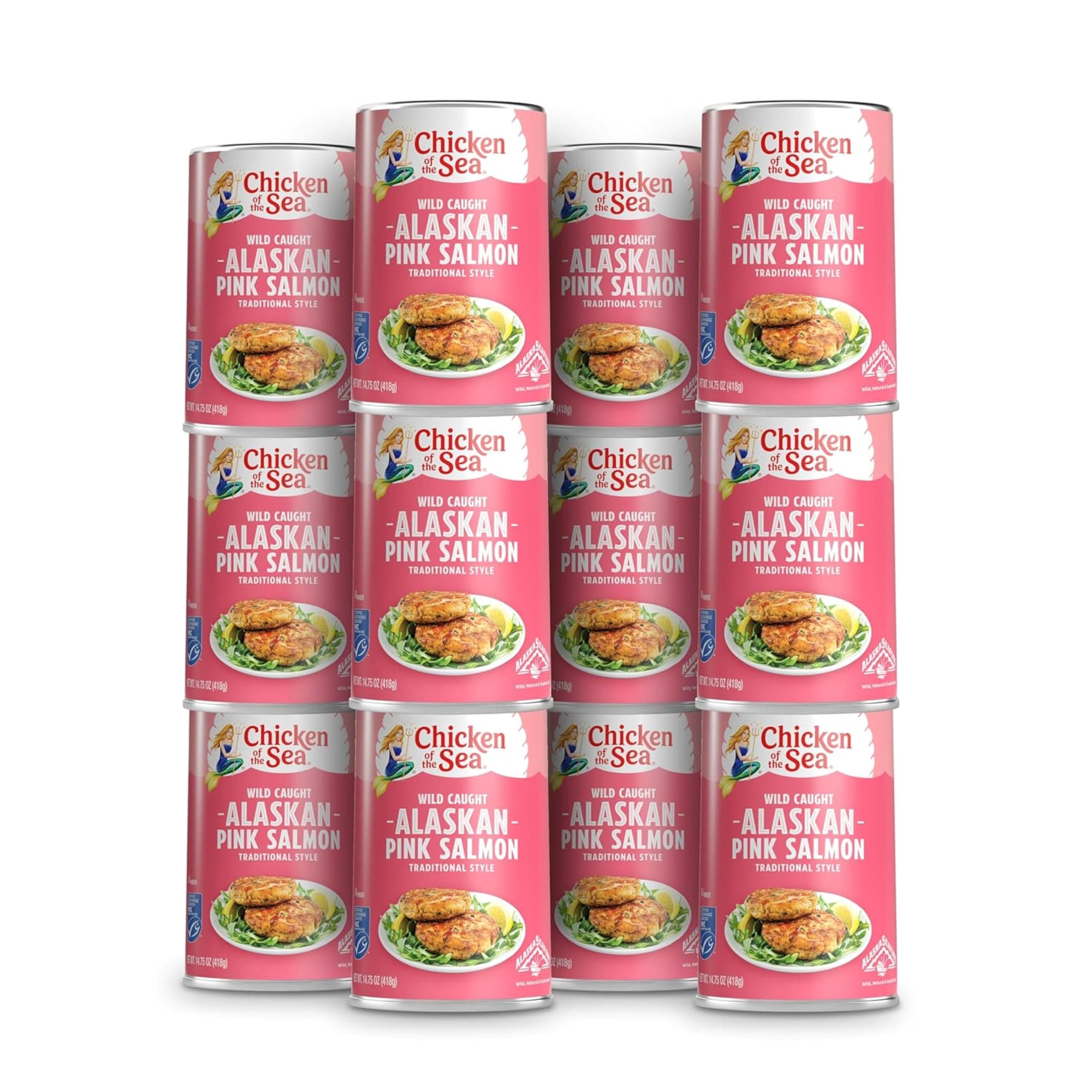 Traditional Style Alaskan Pink Canned Salmon, 14.75 Ounce Cans, 12-Count – High Protein Lean Wild Caught Salmon – Delicious, Nutritious Wild Salmon for Burgers, Pasta, & More