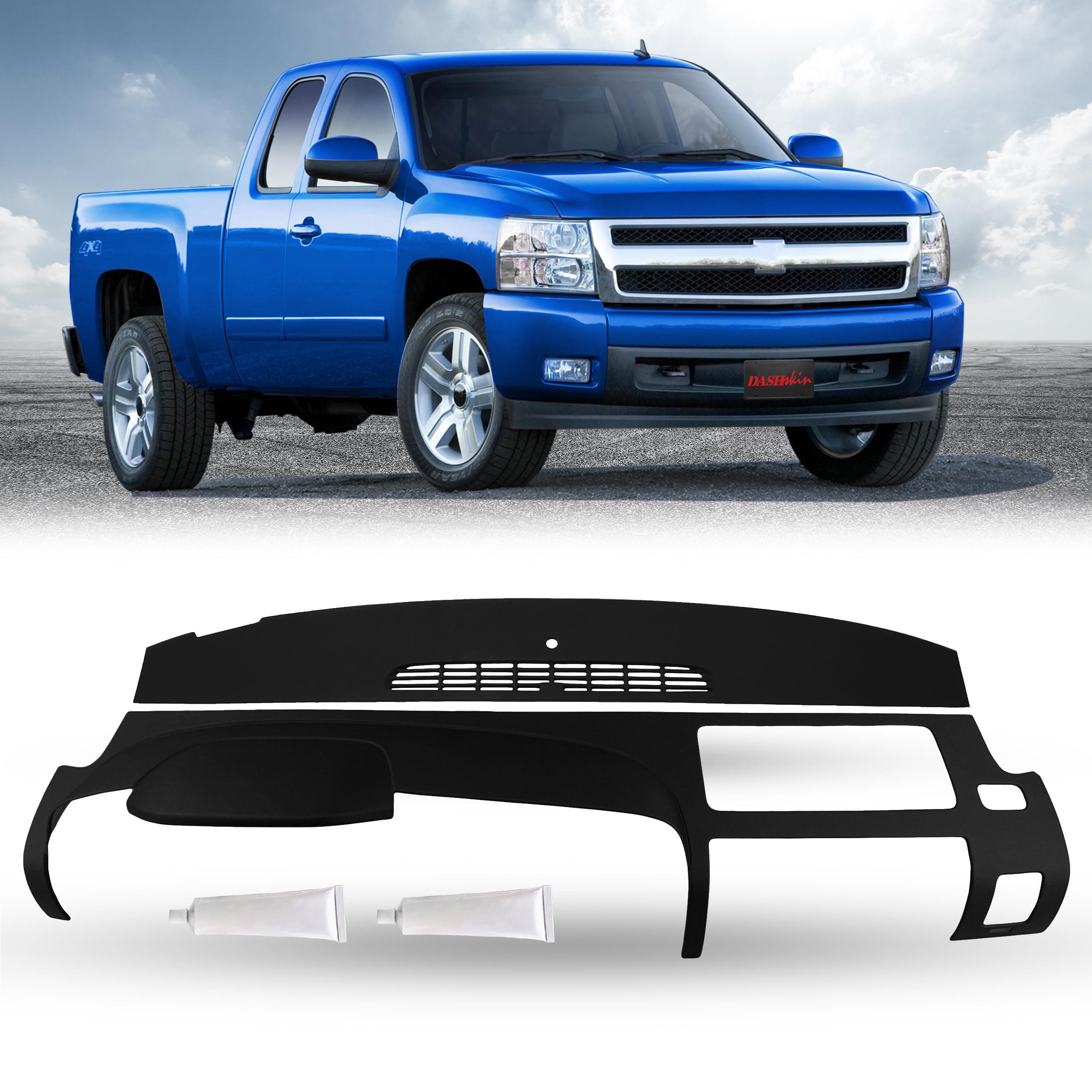 DashSkin USA 2ピース 成形ダッシュカバーキャップ 07-2013 Silverado/Sierra デュアルグローブボックスダッシュボード用 エボニー/ブラック 米国製