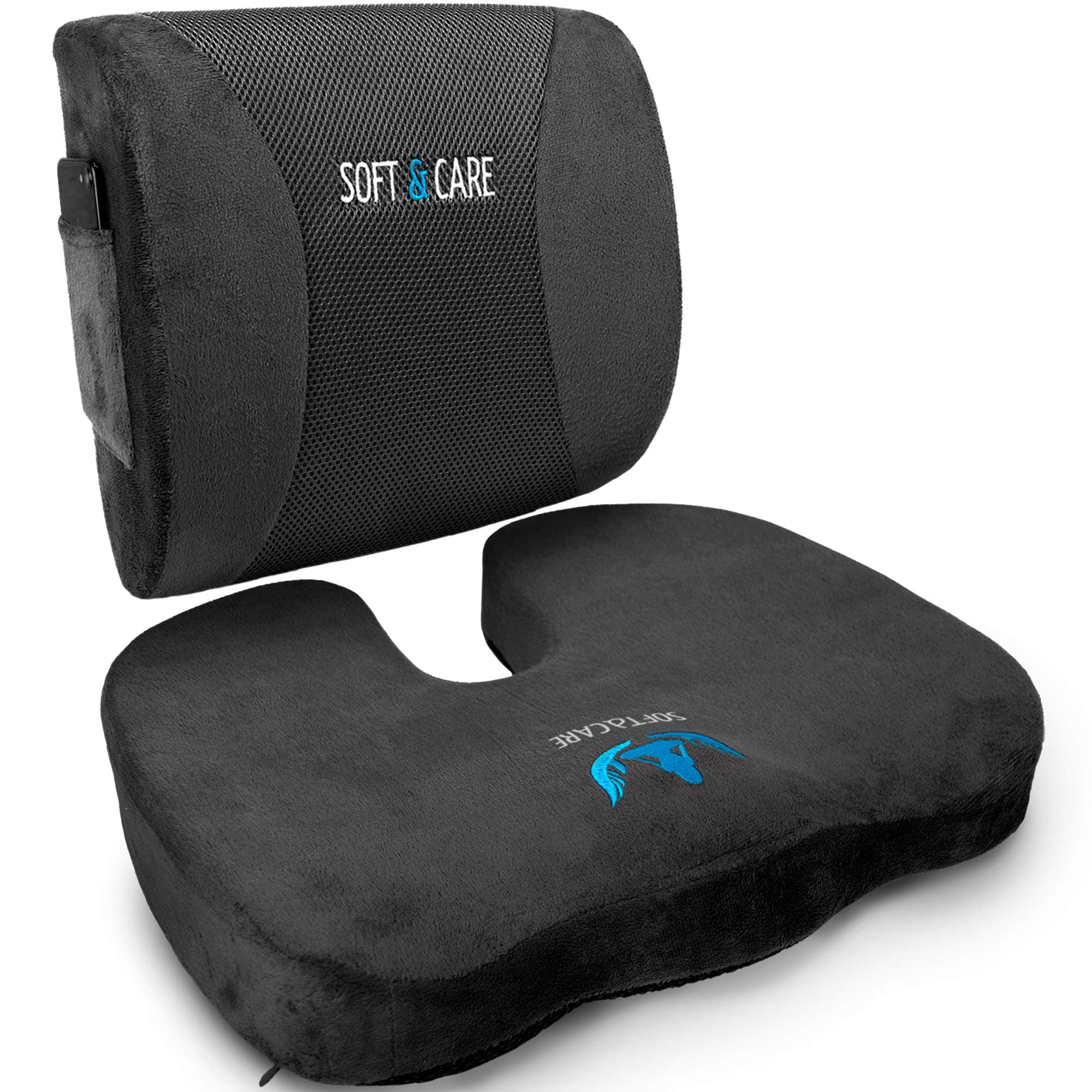 SOFTaCARE Seat Cushion Coccyx Orthopedic Memory Foam and Lumbar Support Pillow, Set of 2, Dark Gray