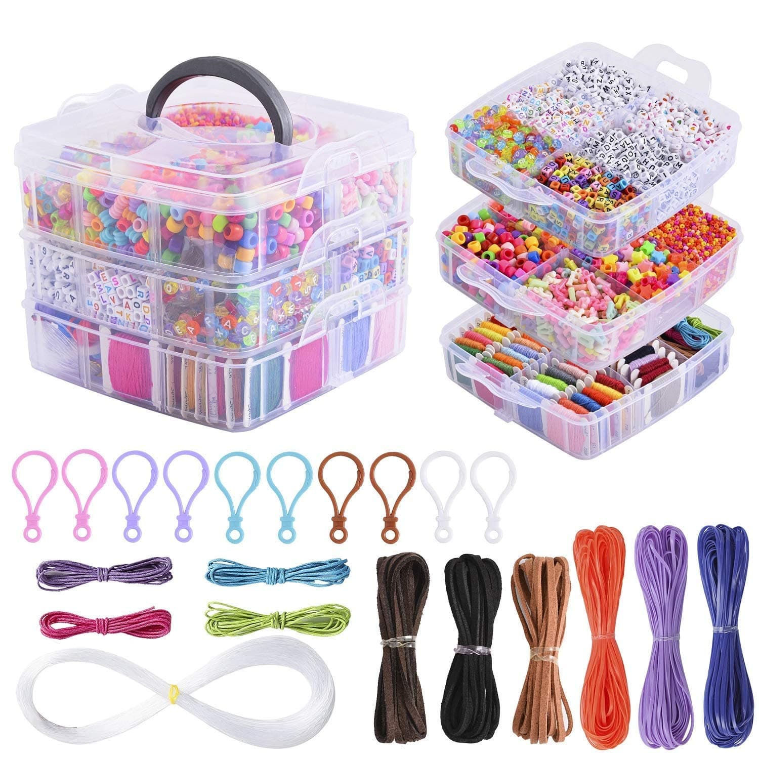 Peirich Jewelry Making Bead Kits, Includes 44 Embroidery Floss with 3-Tier Organizer Storage Box with Threads, Over 4900 Beads for Friendship Bracelets, Jewelry Making Christmas Birthday Gift
