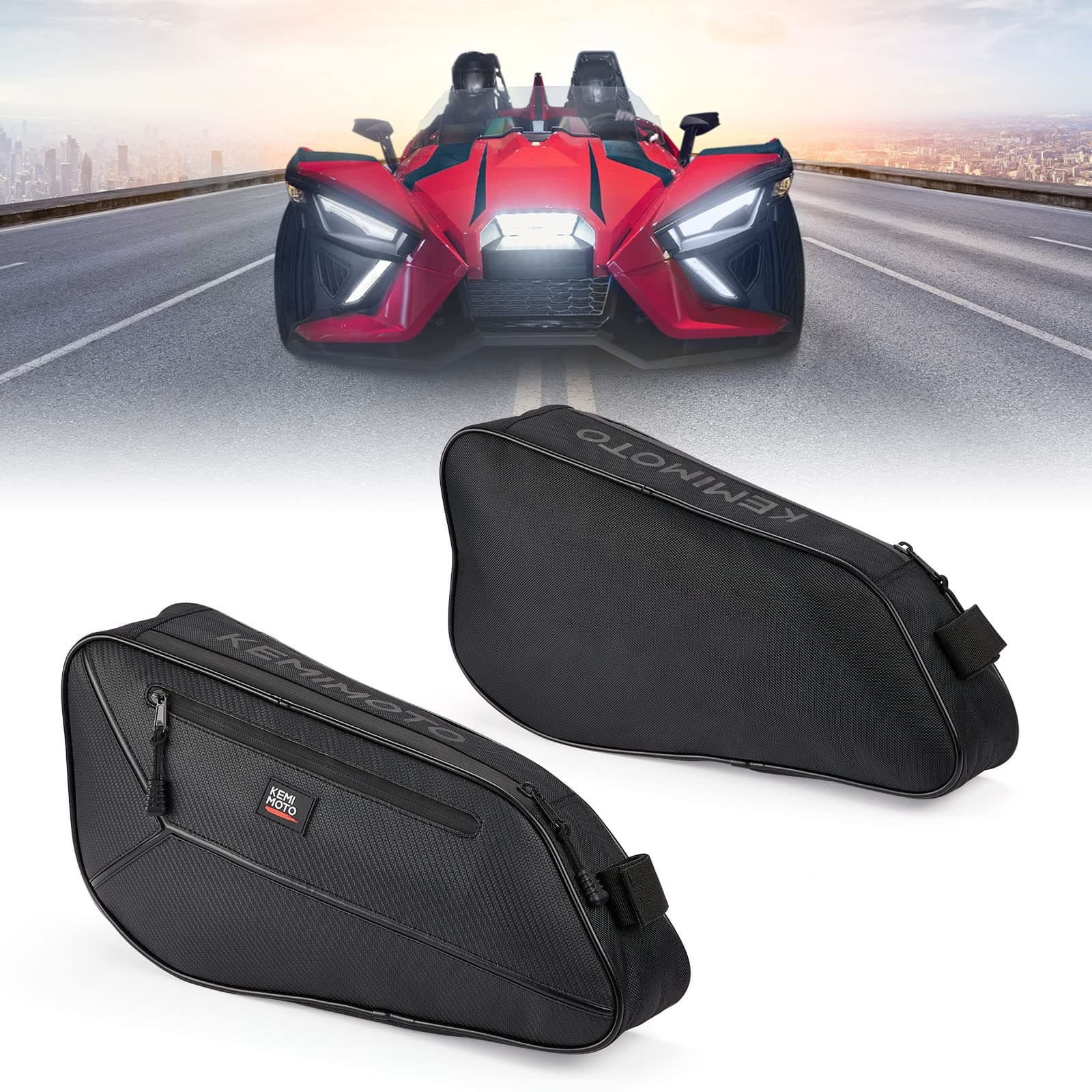 kemimoto Storage Bag Set Compatible with Polaris Slingshot, Side Door Storage Bag (2PCS), Water-Resistant Anti-Scratch Surface & Zipper with Pull