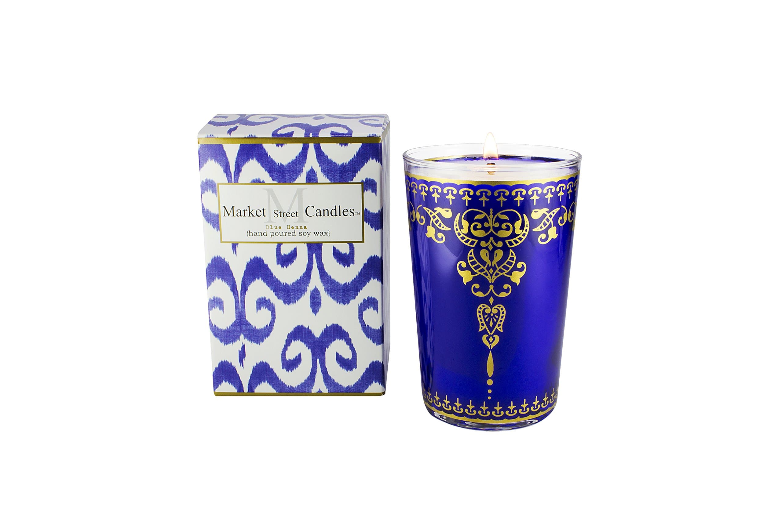 Market Street Candles Moroccan Amber Vanilla Scented Soy Wax Candle, Blue