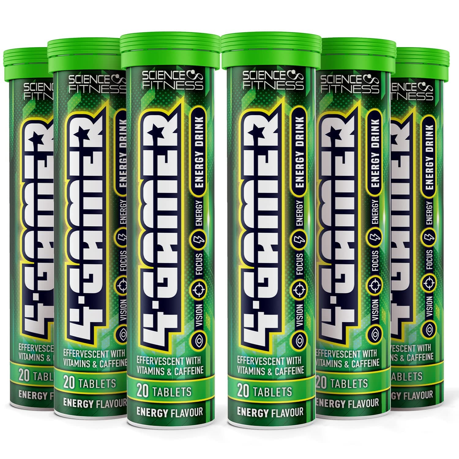 – Gaming Supplement 4Gamer- Stimulants for Energy, Focus & Vision - Nootropic Brain Booster with Caffiene, Taurine & Vitamins (6 Tubes)