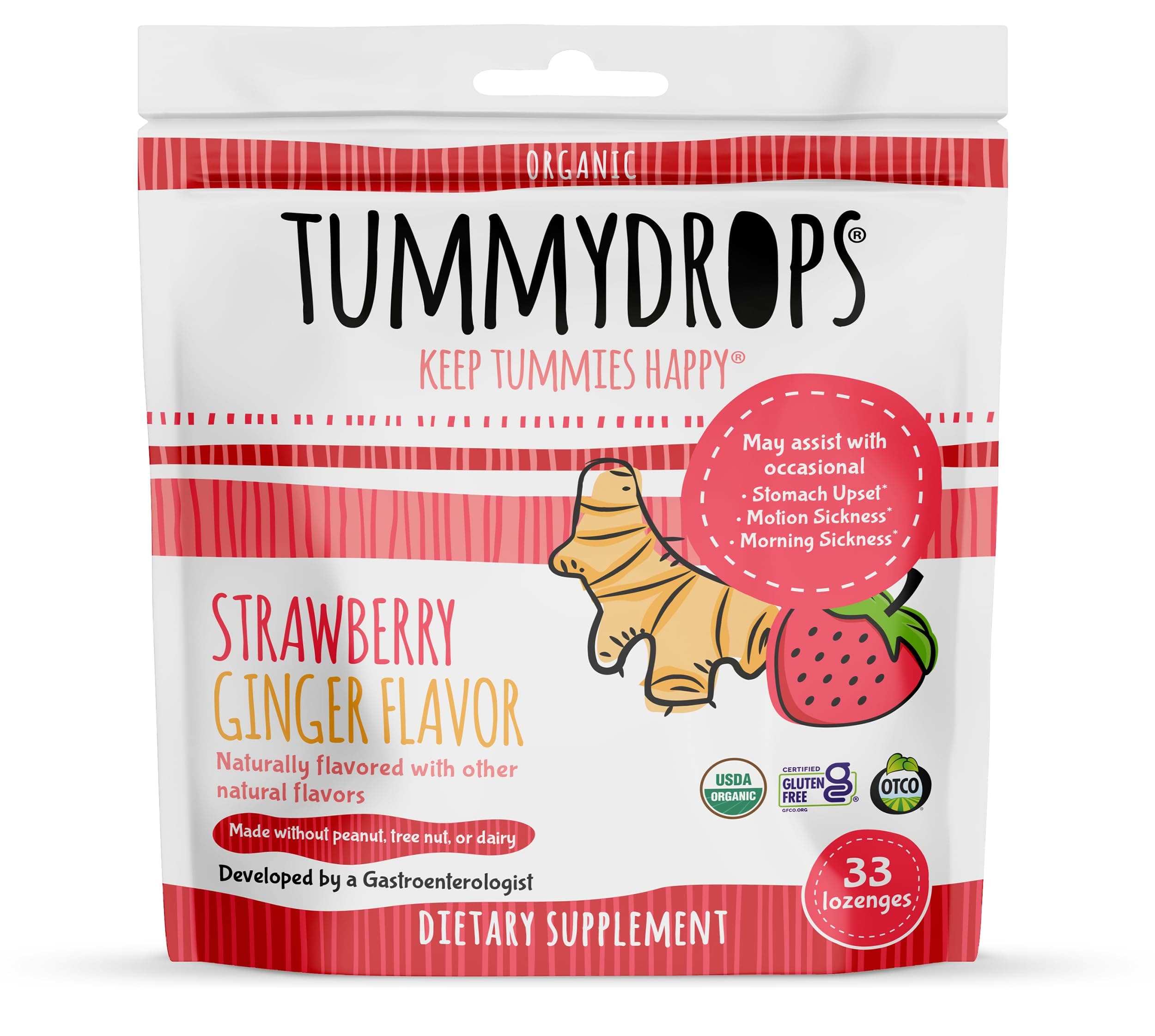 tummy drops USDA Organic Strawberry Ginger Flavor 33 lozenges (Strawberry Ginger)