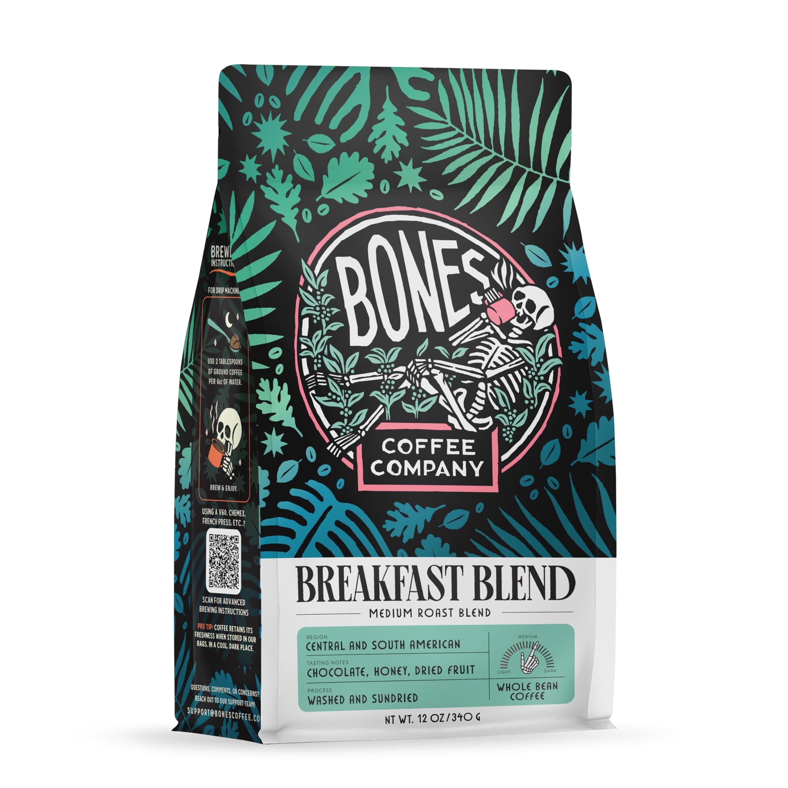 Breakfast Blend, Chocolate, Honey and Dried Fruit Notes, Unflavored Coffee, Medium Roast Low Acid Arabica Beans Compatible with Auto drip and French Press Coffee Maker, 12 Oz Whole Bean
