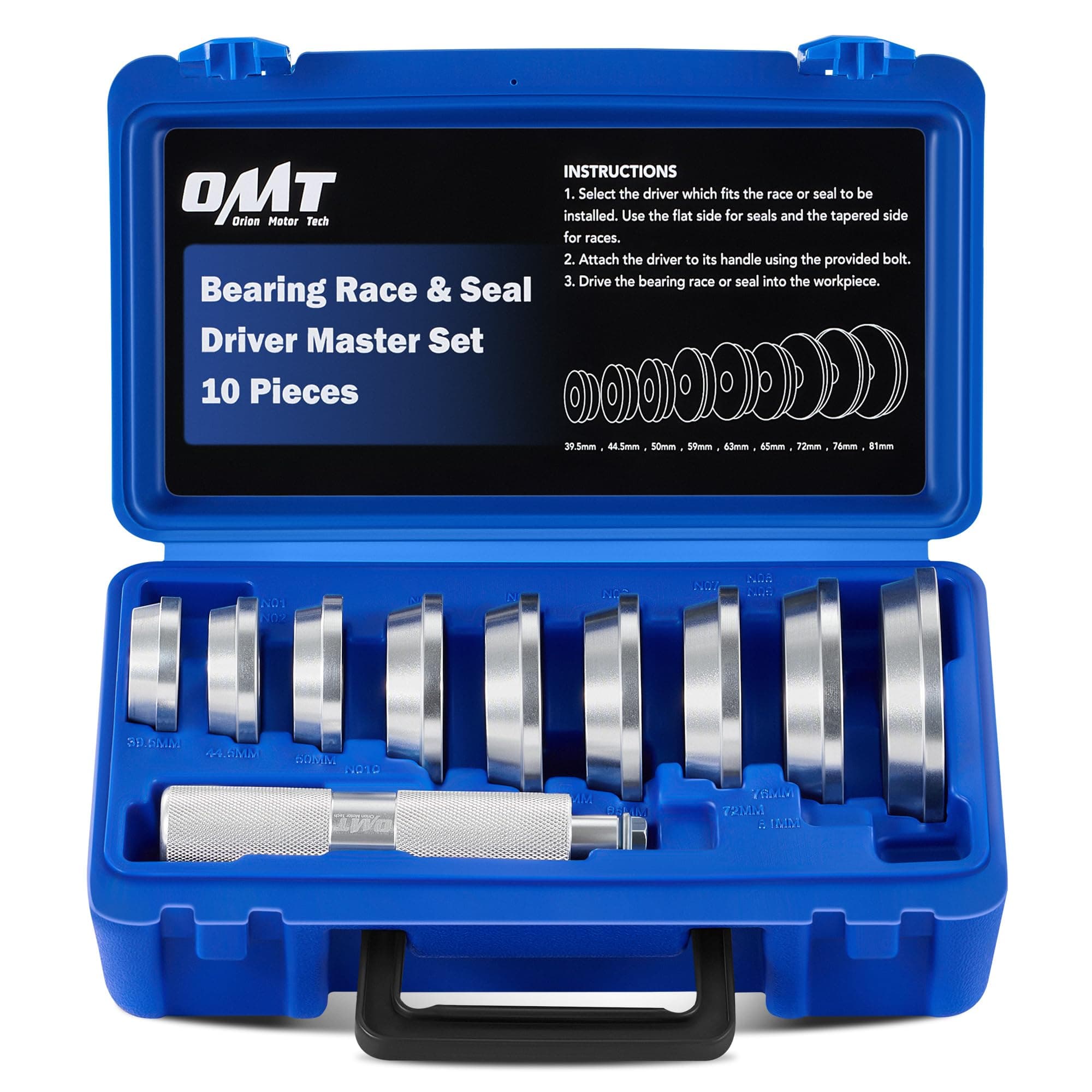 Bearing Press Kit, 10pc Bearing Race and Seal Driver Set with Seal Driver and 9 Bearing Adapters, Seal Installer Bearing Driver Kit for Bearing Installation