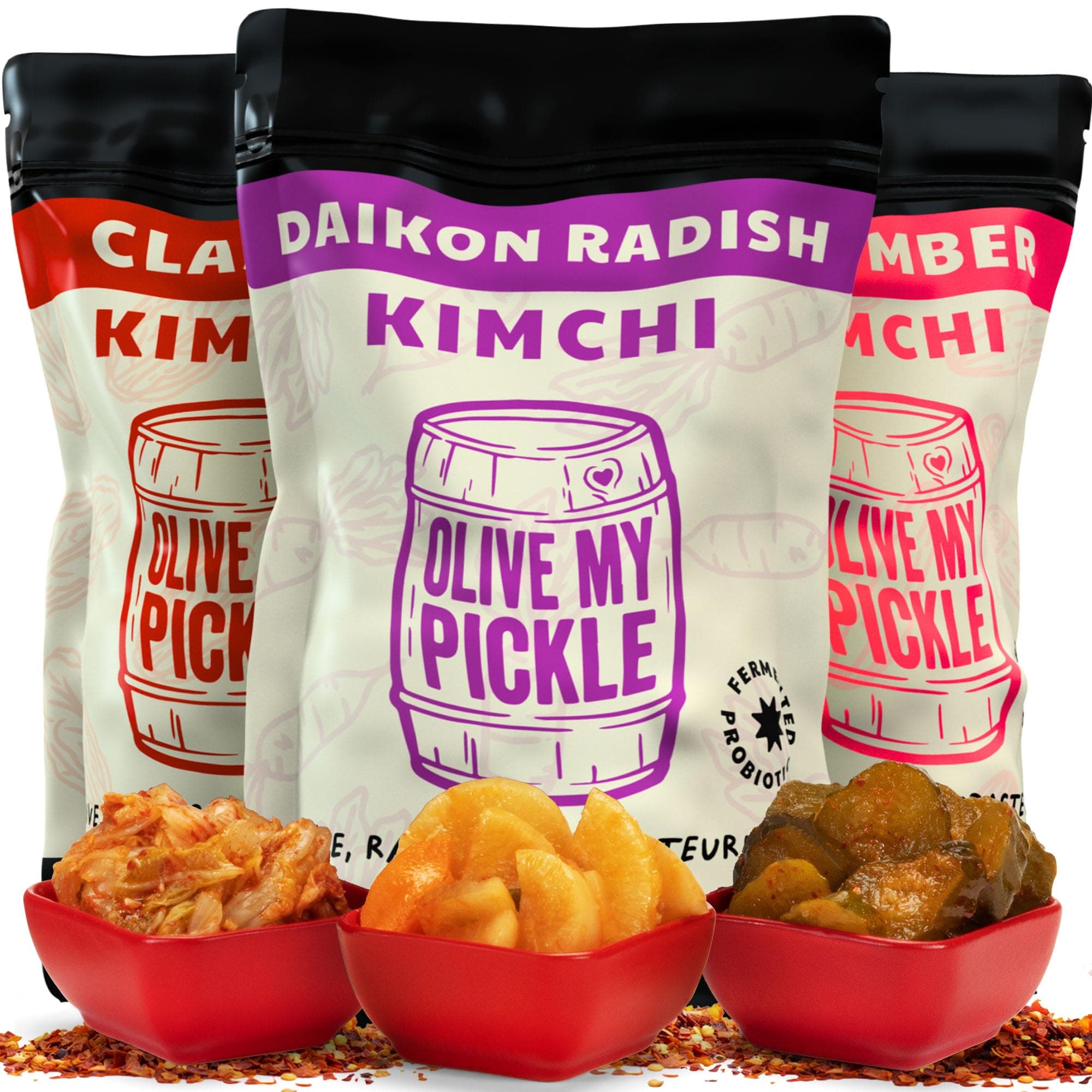 Fermented Kimchi Variety Pack - 48 oz | 3 Pack Classic, Cucumber Kimchi & Daikon Radish Kimchi | Napa Cabbage Fresh & Flavorful Korean Kimchi with Natural Probiotics for Gut Health
