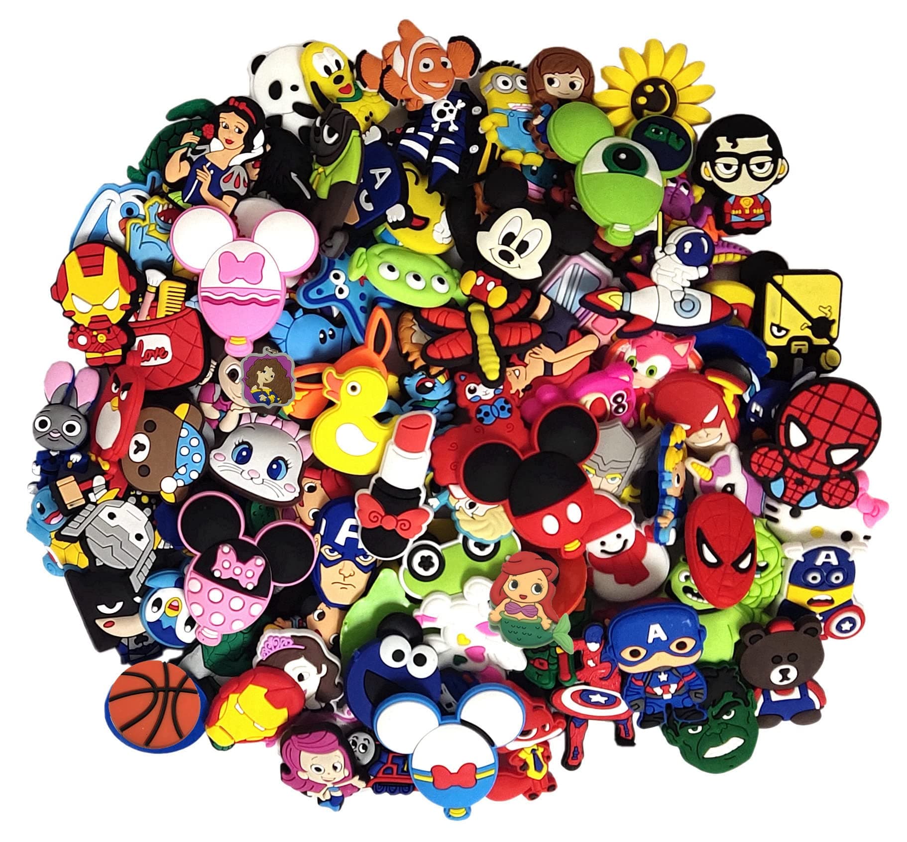 YAOYAO 100/50pcs PVC Different Shoe Charms Fits for Clog Shoes and Wristband Bracelet Decorations Party Favour (100) (100) (100)