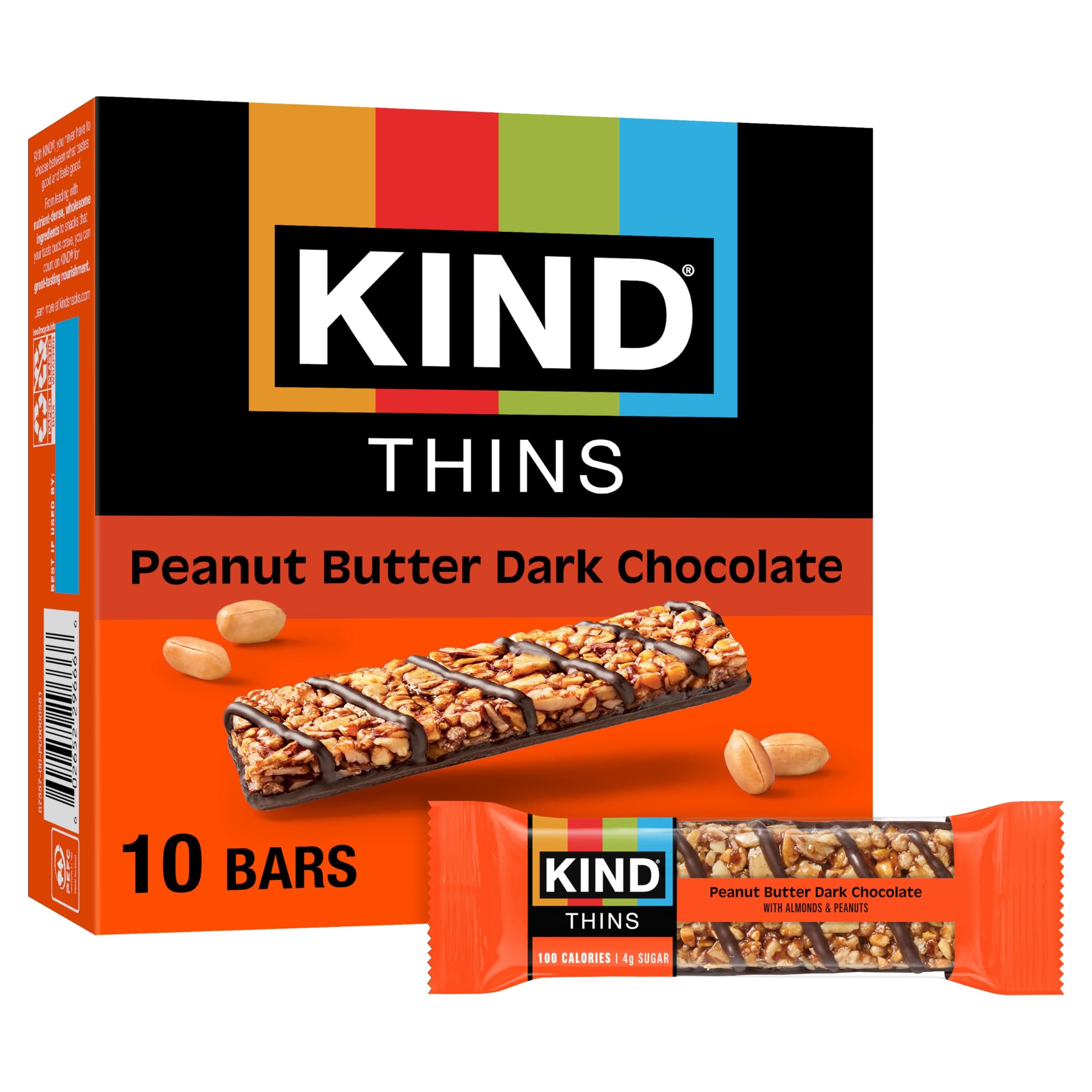 THINS Peanut Butter Dark Chocolate Bars, Gluten Free, 100 Calories, 0.74 oz bars, 10 count