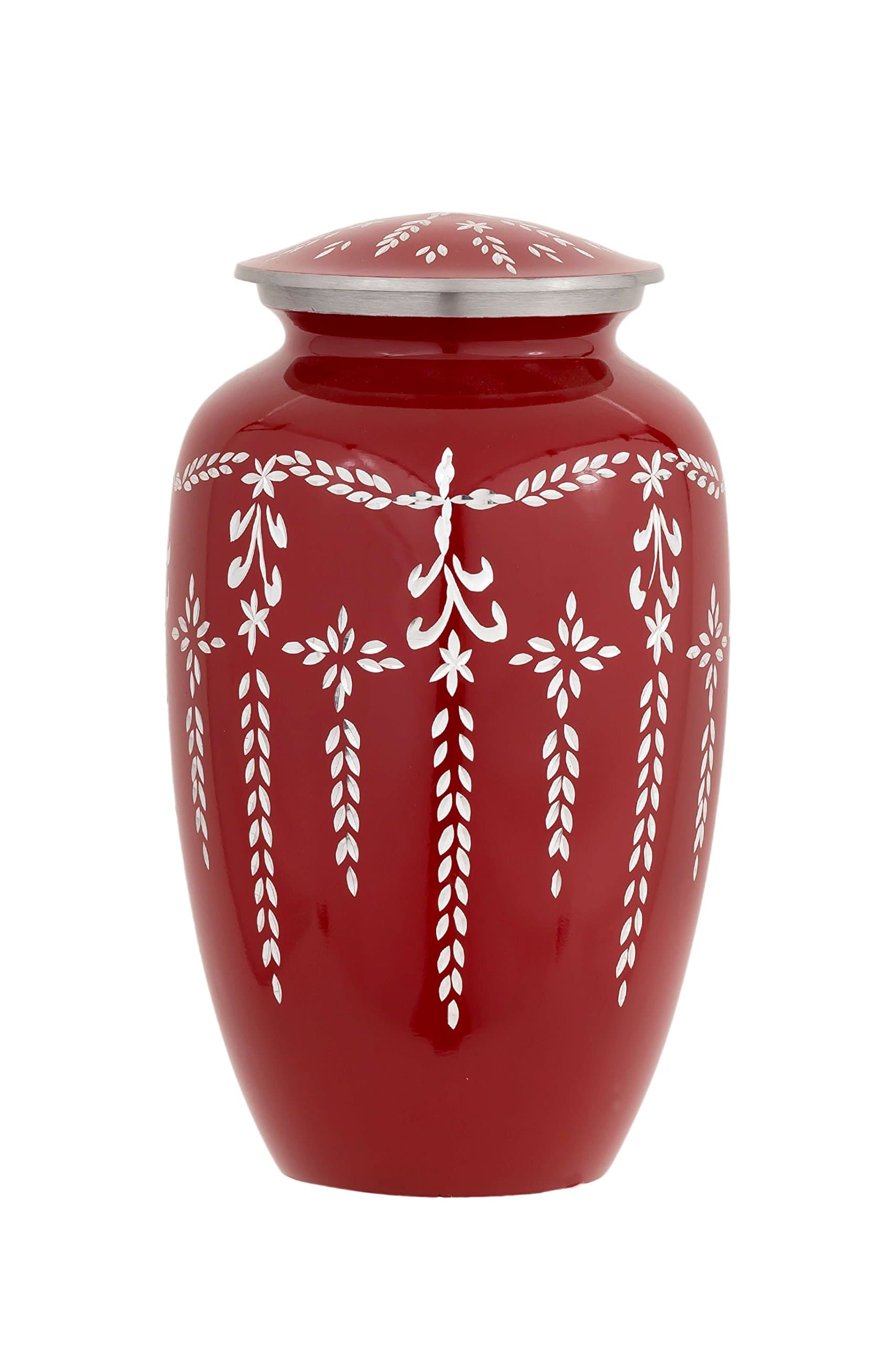 Cremation Urn for Ashes - Nyx Series Affordable Solid Aluminum Metal Quality Handcrafted for Human Funeral Burial Large 10 inch, Red Diamond Cut