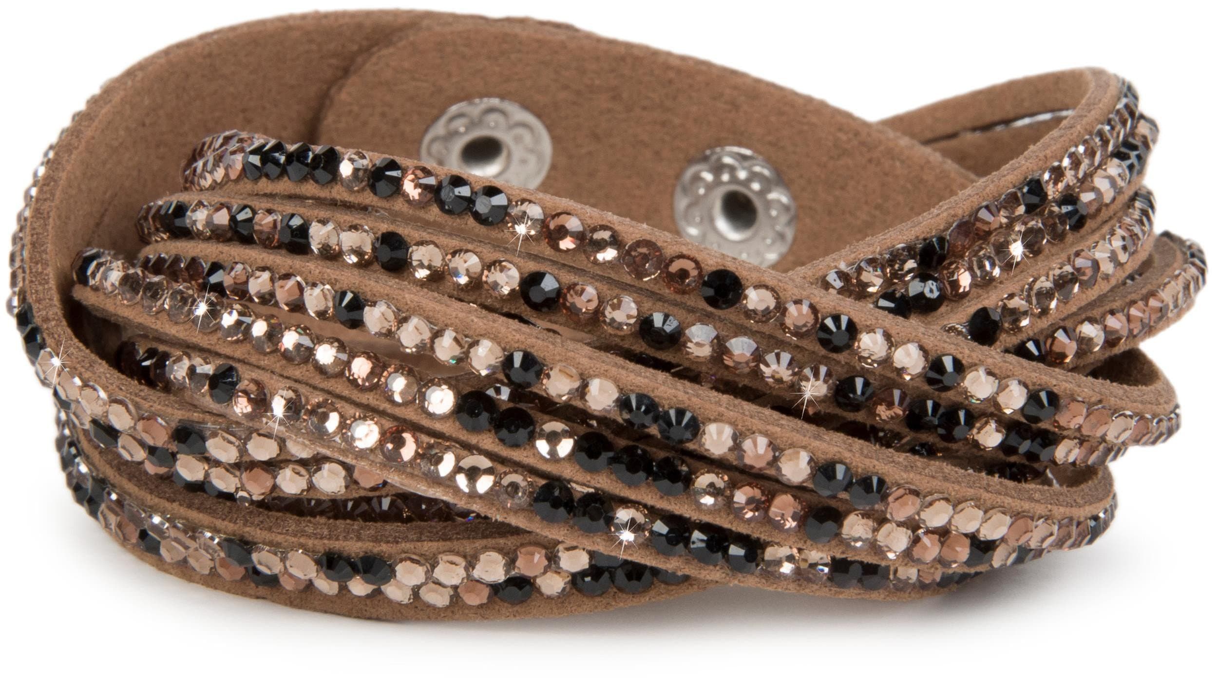 Soft and Elegant Rhinestone wrab Bracelet, Wristband, 6x1-row, Women Jewelry 05040005, Colour:Brown/Colorful